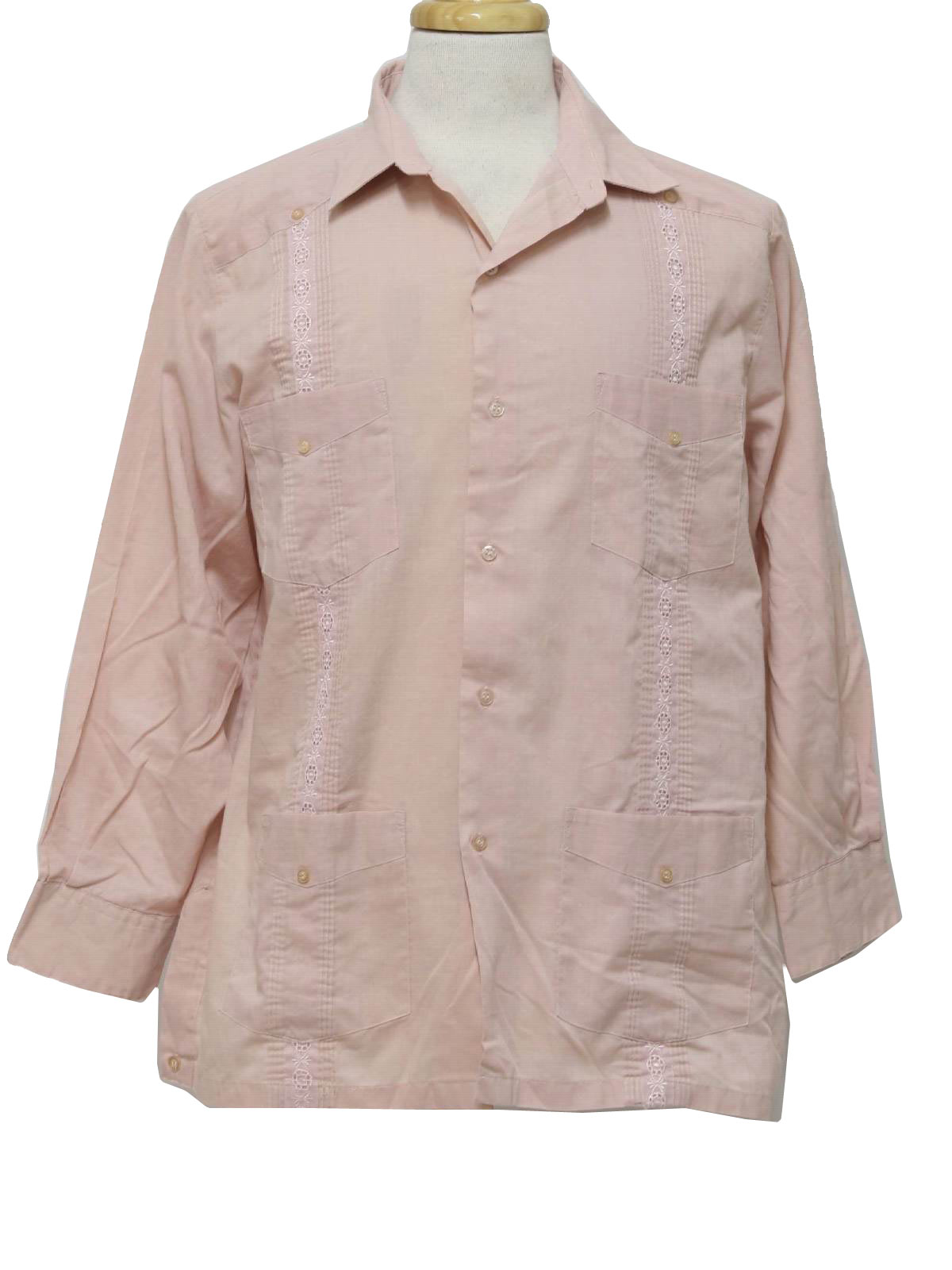 Vintage 1980's Guayabera Shirt: 80s -Adolfo- Mens blush cotton and ...