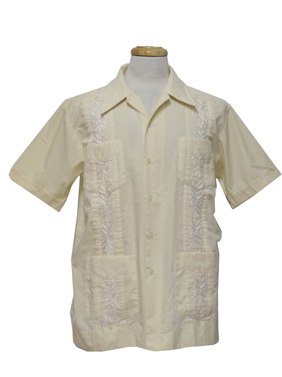 1980's Retro Guayabera Shirt: 80s -New Step- Mens cream cotton and ...