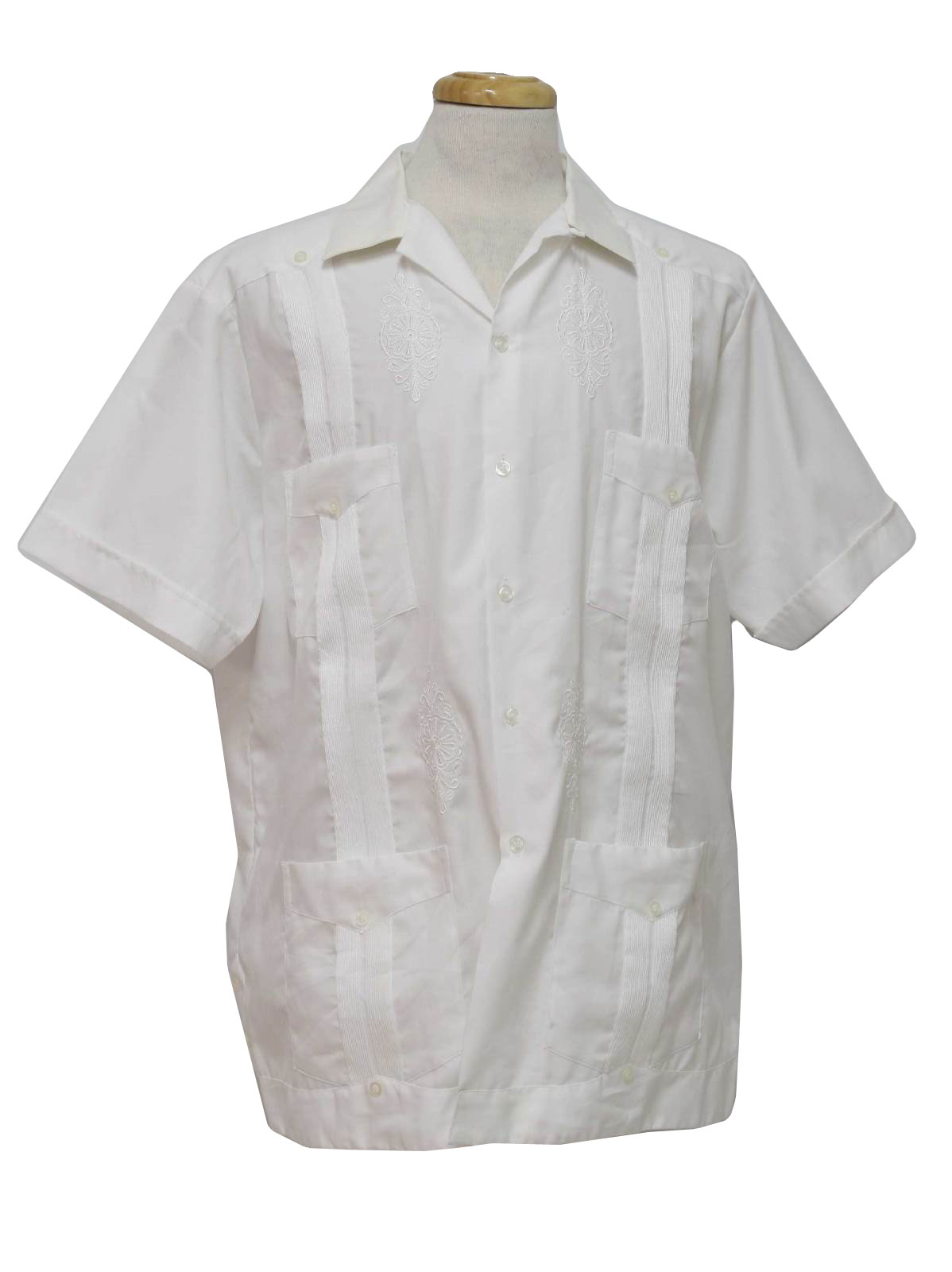 Vintage 80s Guayabera Shirt: 80s -Guayateca- Mens white silky polyester ...