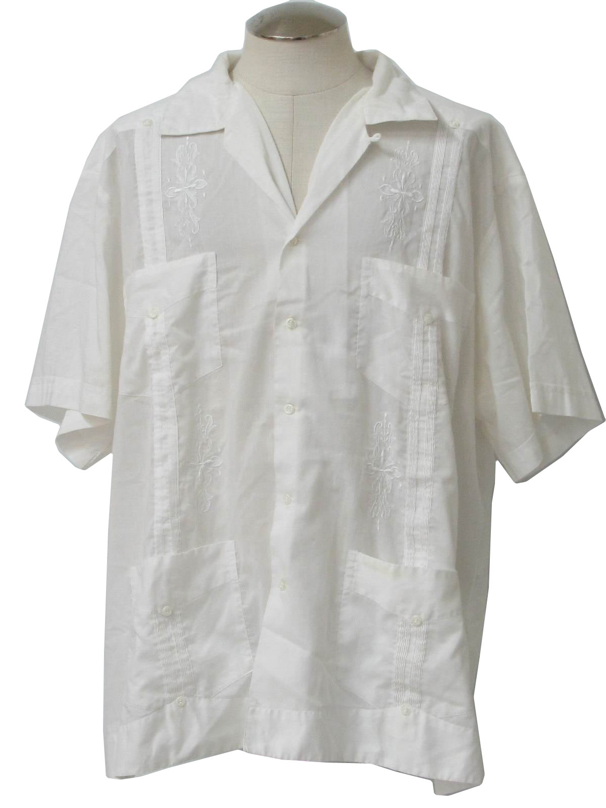 Vintage 1980's Guayabera Shirt: 80s -Campos- Mens white cotton and ...