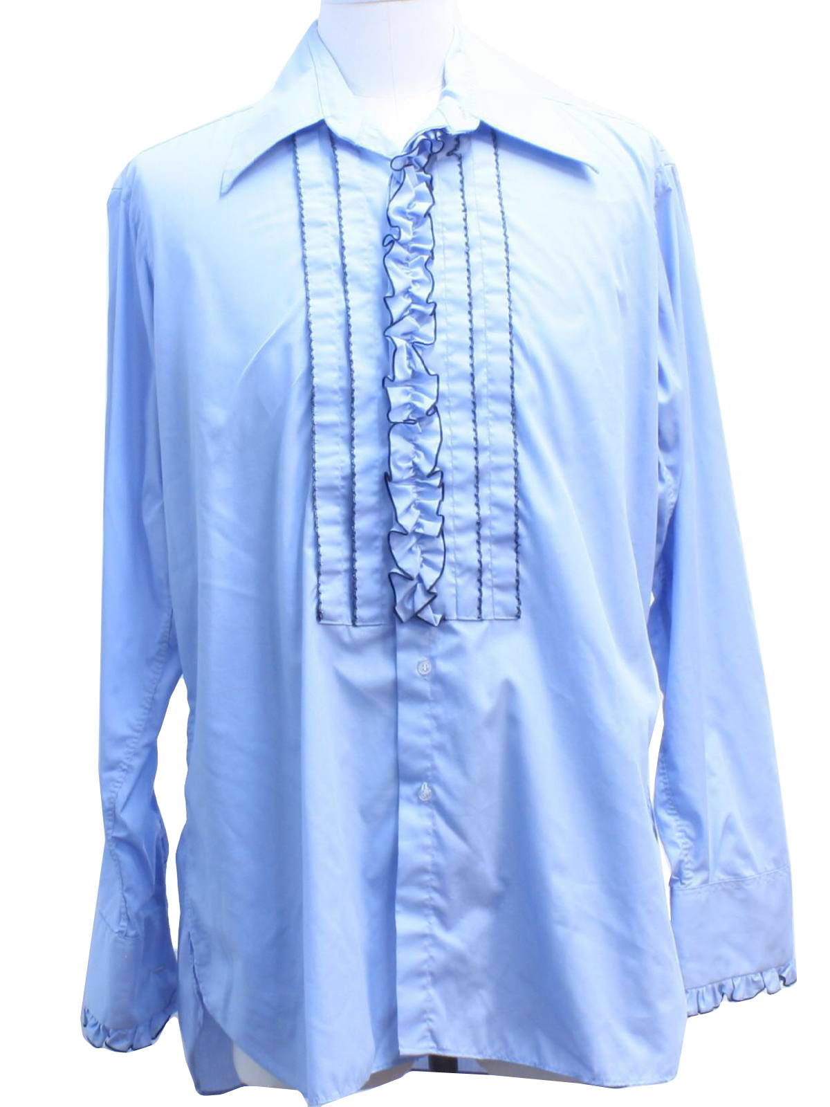 70s Retro Shirt: 70s -After Six- Mens light blue and black cotton and ...