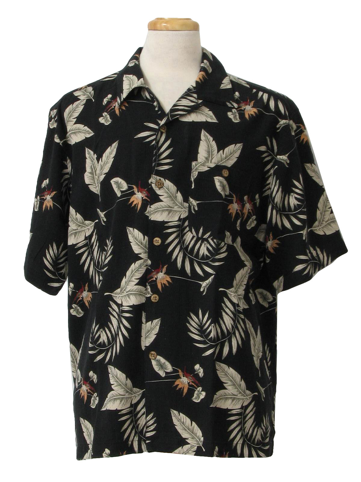90s Hawaiian Shirt (George): 90s -George- Mens black background with ...