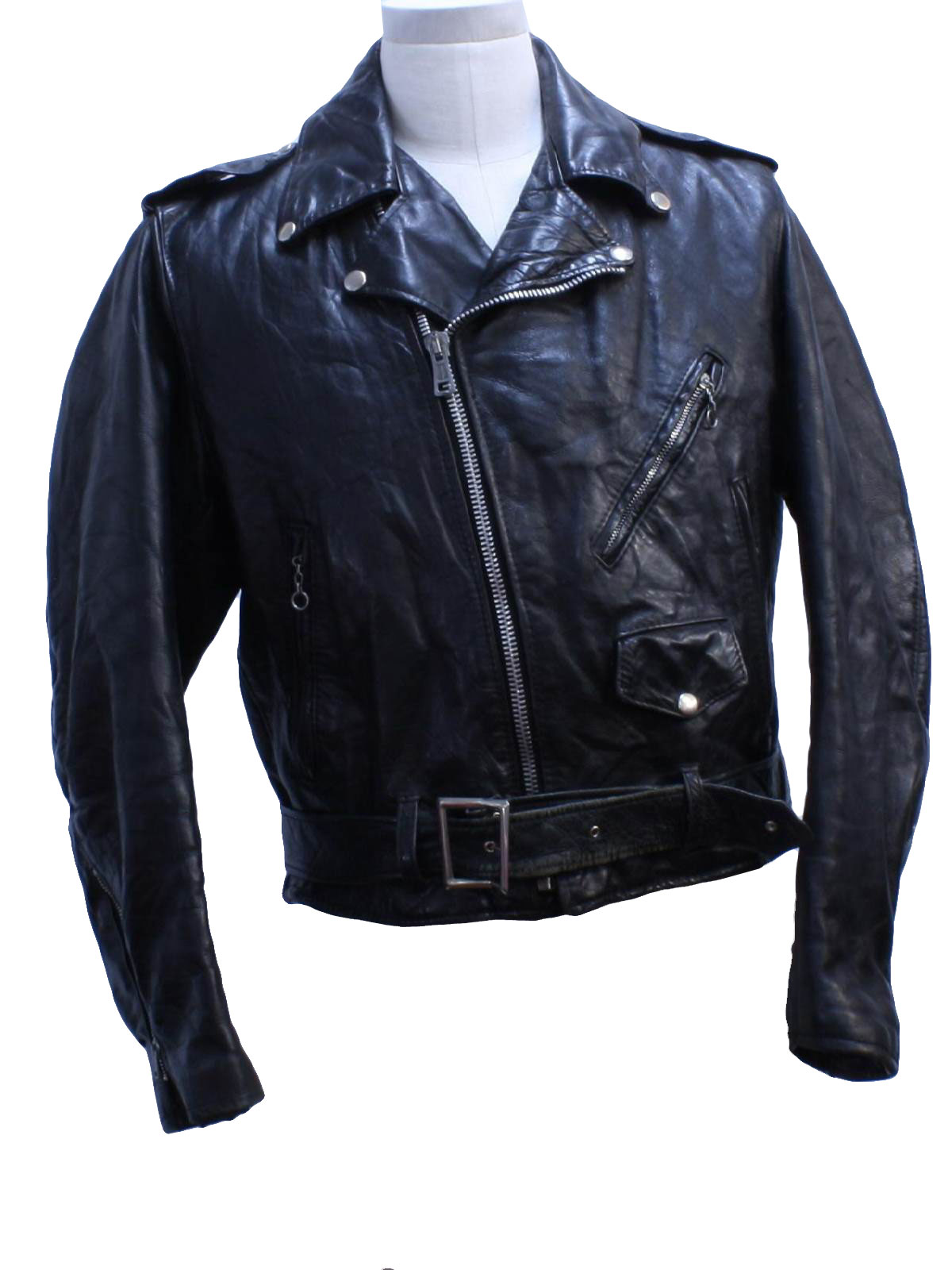 90s Retro Leather Jacket: 90s -Buckman- Mens black leather biker jacket ...