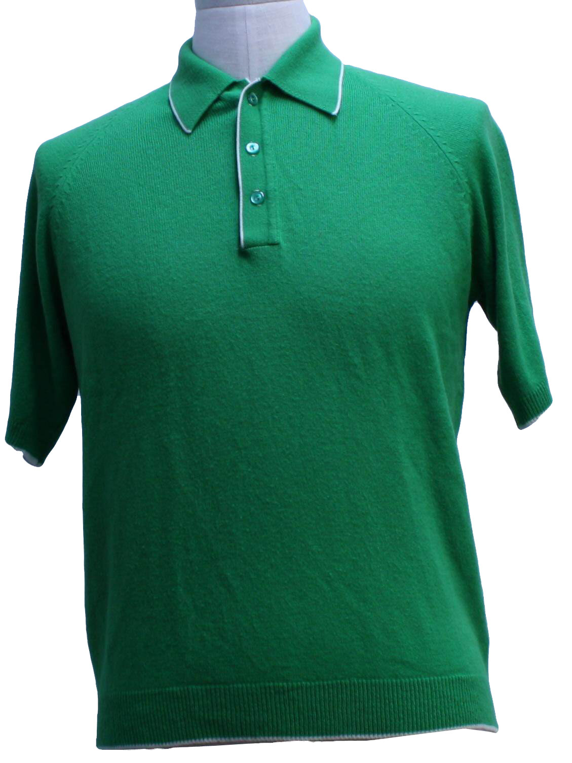 1960's Retro Knit Shirt: 60s -Goldcrest- Mens grass green and white ...