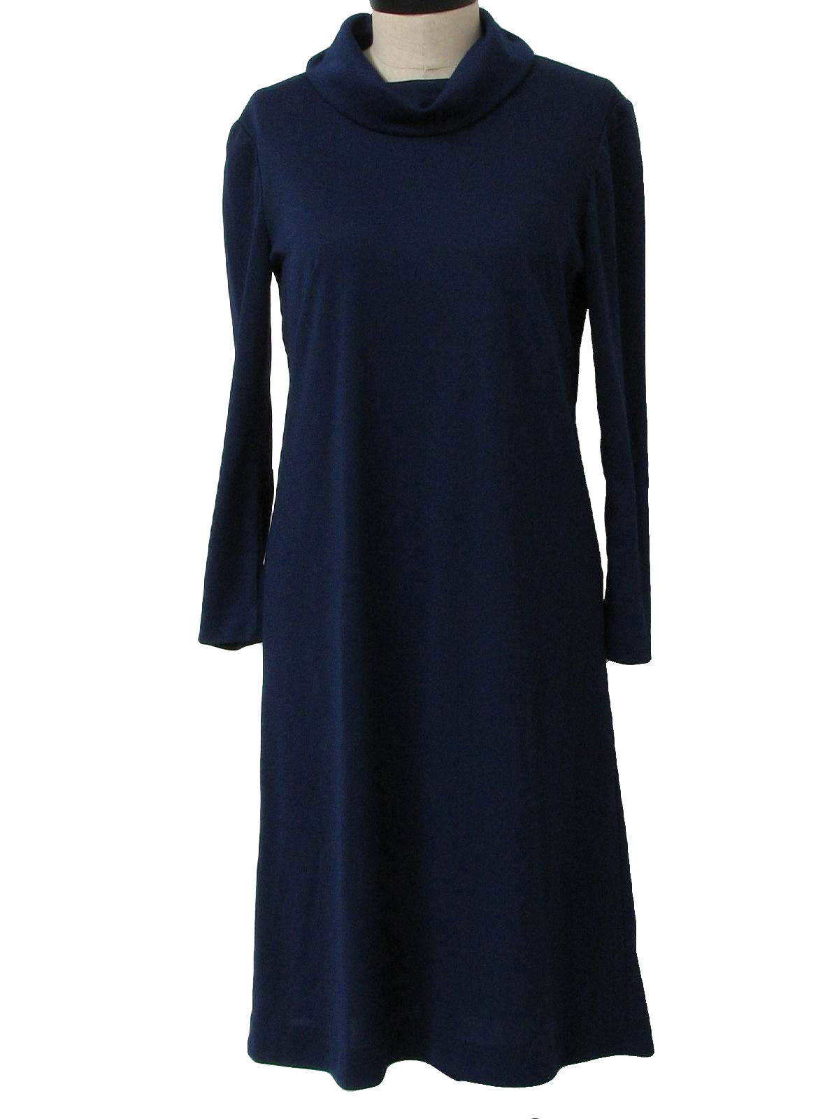 1960s Vintage Dress: 60s -Missing Label- Womens navy blue, longsleeve ...