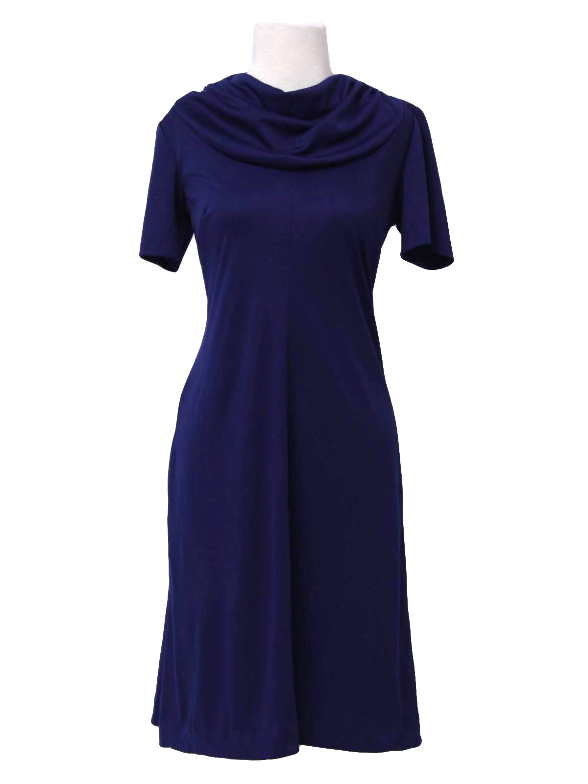 Seventies Sears Dress: 70s -Sears- Womens navy blue, short sleeve ...
