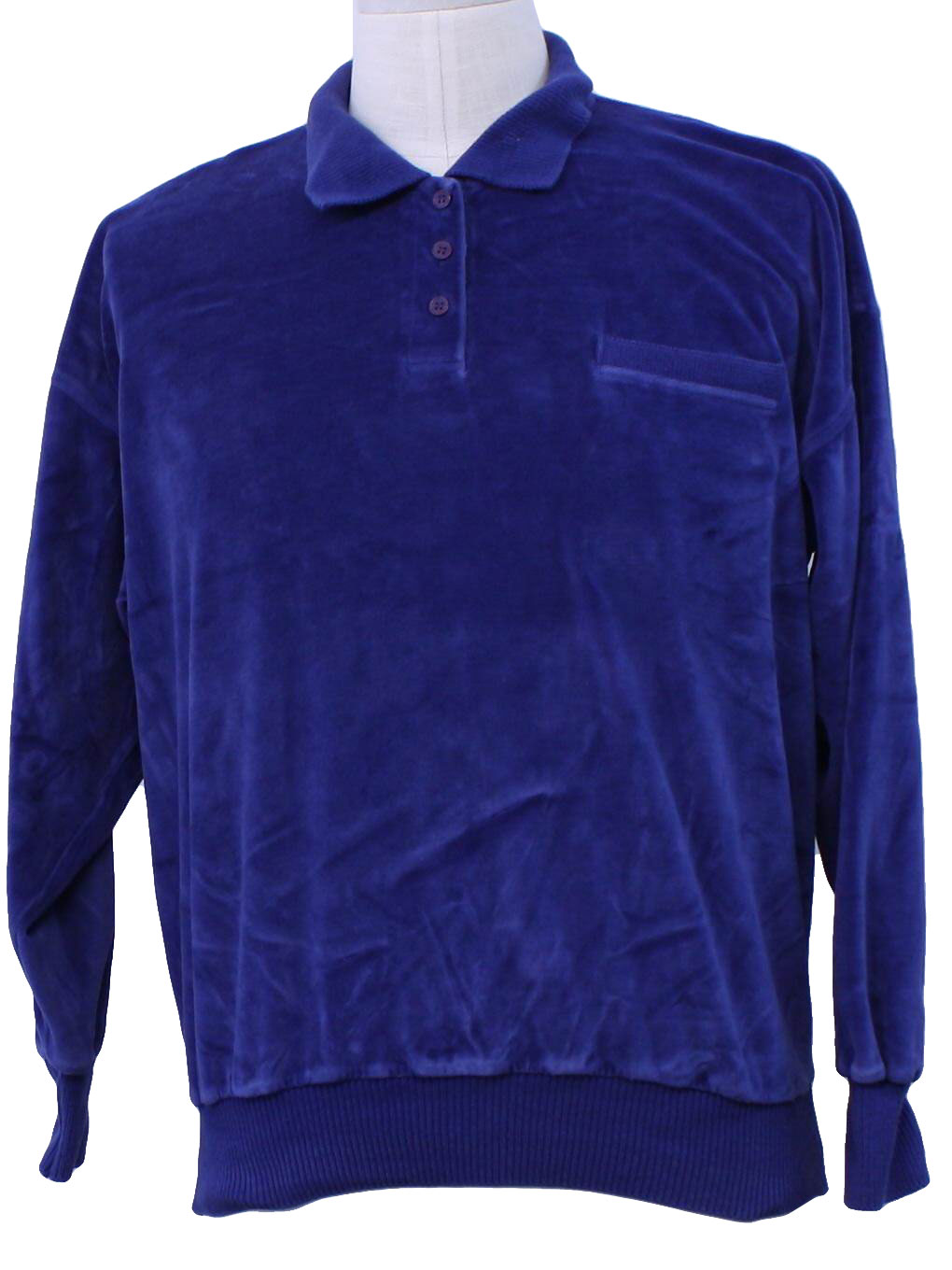 Vintage 80s Velour Shirt: 80s -Lizsport- Mens blue background cotton ...