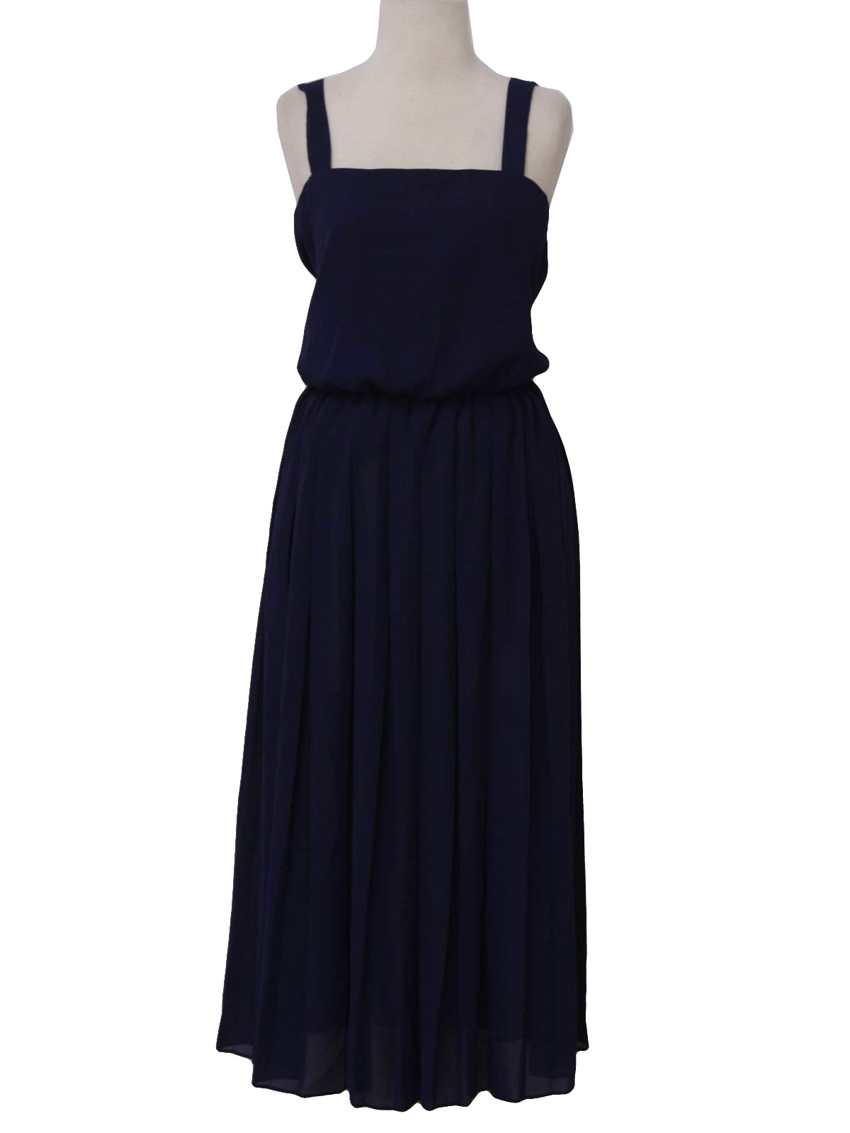 Retro Eighties Dress: 80s -fabric label- Womens midnight blue silky ...