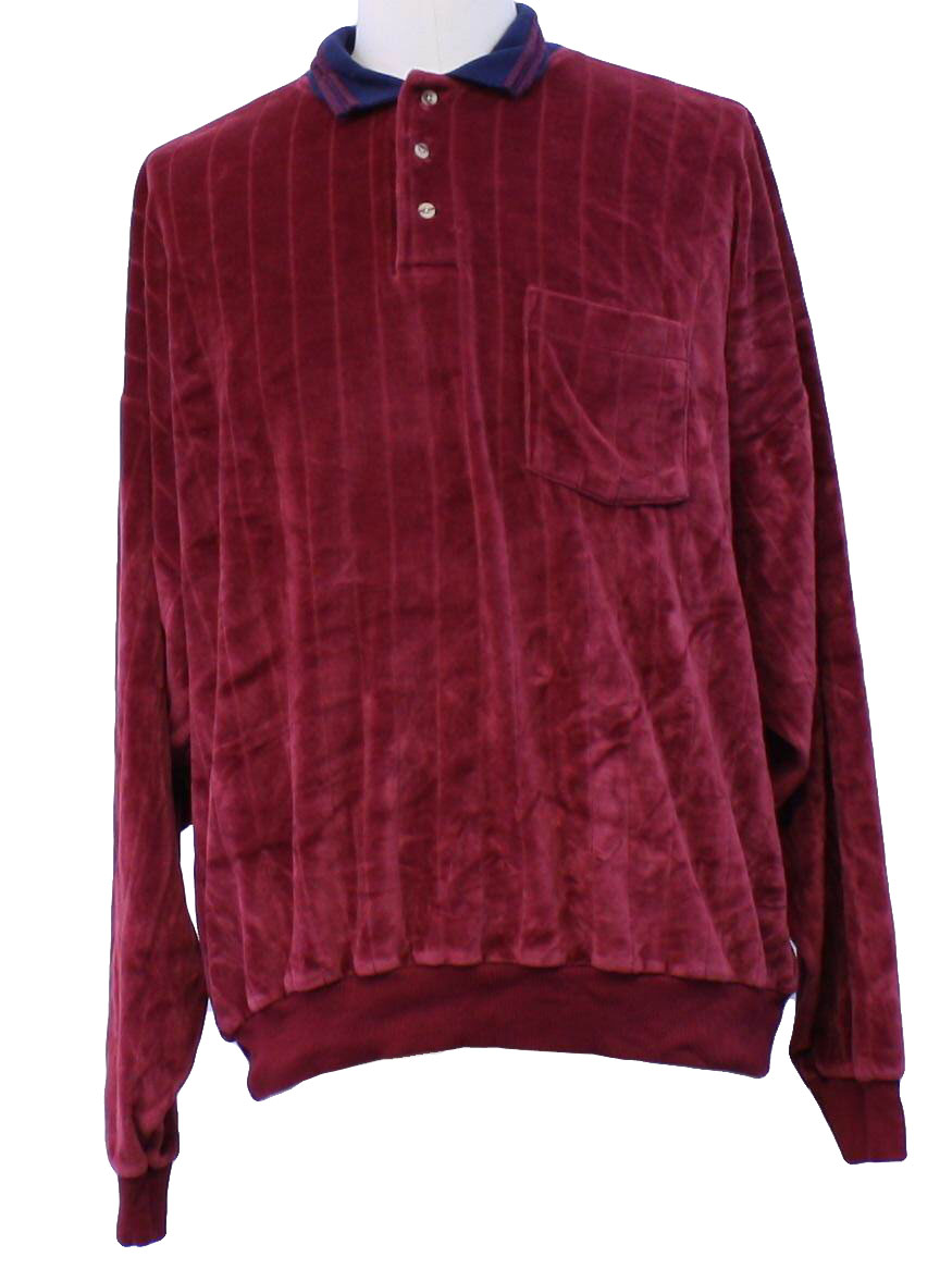 Vintage 1980's Velour Shirt: 80s -Bert Pulitzer- Mens maroon solid ...