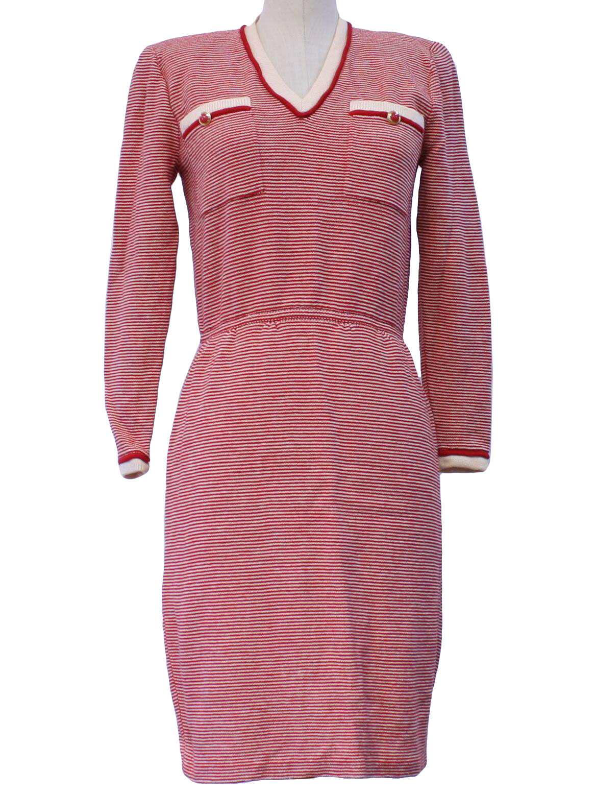 1980's Vintage St. John Dress: 80s -St. John- Womens cream and red ...