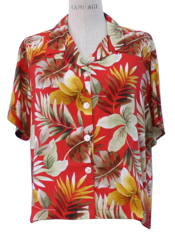 Vintage 1990's Hawaiian Shirt: 90s -Cut Label- Womens tomato red ...