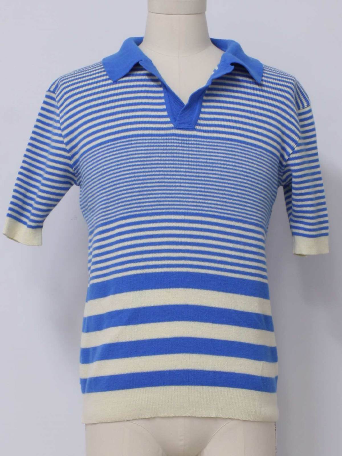1980's Vintage Cox Knit Shirt: 80s -Cox- Mens electric blue and white ...