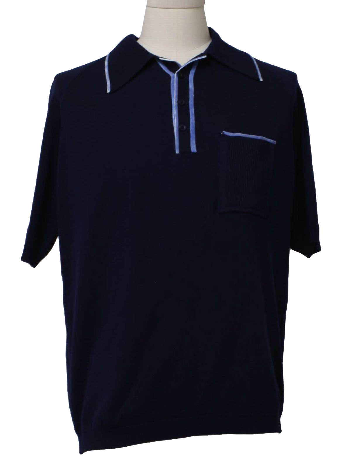 Vintage 1970's Knit Shirt: 70s -Darmen- Mens dark navy blue and light ...