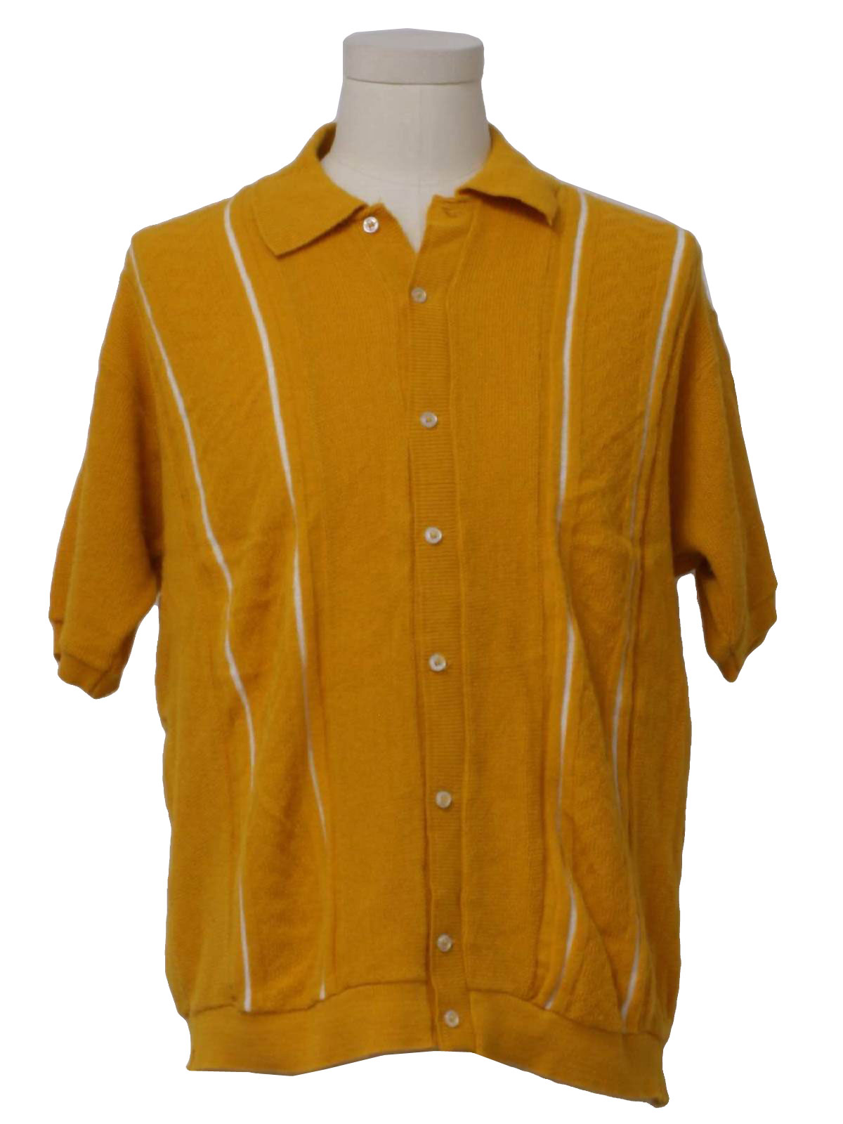 Vintage 1960's Knit Shirt: 60s -no label- Mens dark gold and white ...