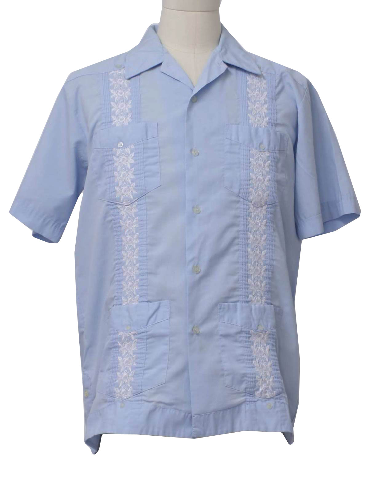 Vintage 1980's Guayabera Shirt: 80s -Hoofs- Mens baby blue cotton and ...