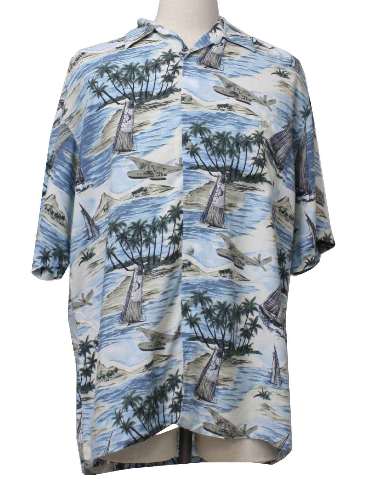 1980s Campia Hawaiian Shirt: 80s -Campia- Mens light blue background ...