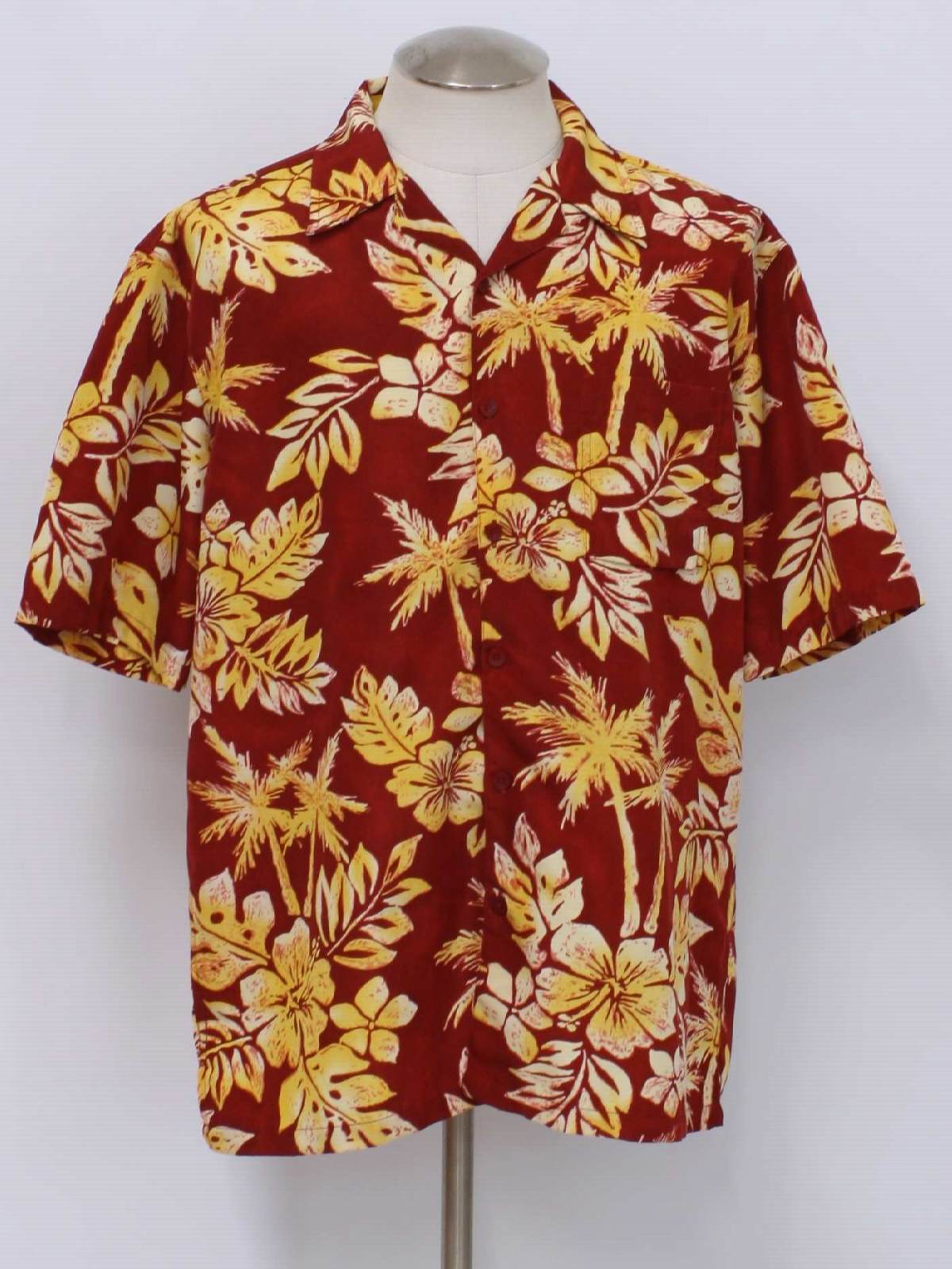 1990's Hawaiian Shirt (Bullhead): 90s -Bullhead- Mens red background ...