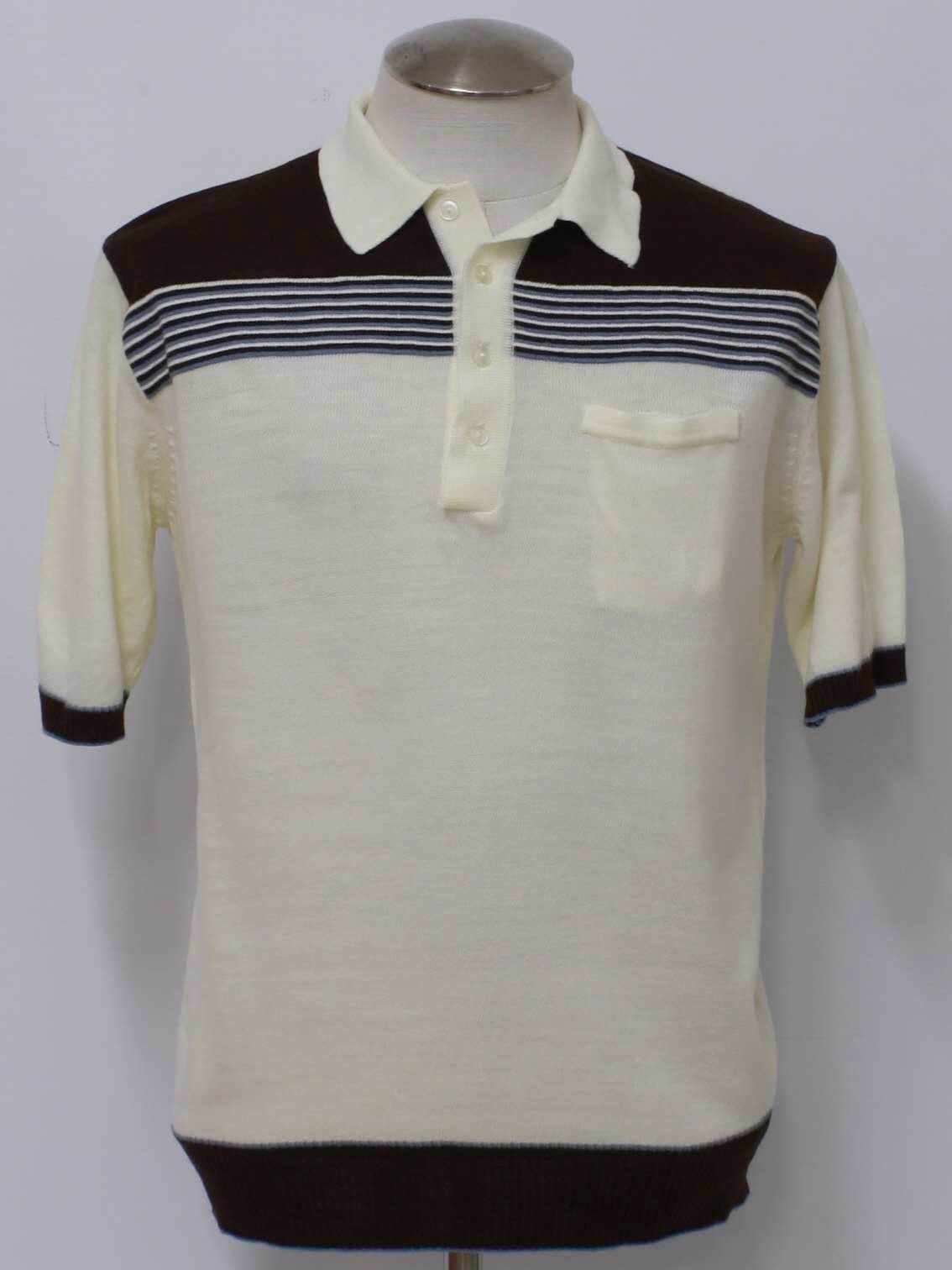 1970s Mervyns Knit Shirt: Late 70s -Mervyns- Mens cream background ...