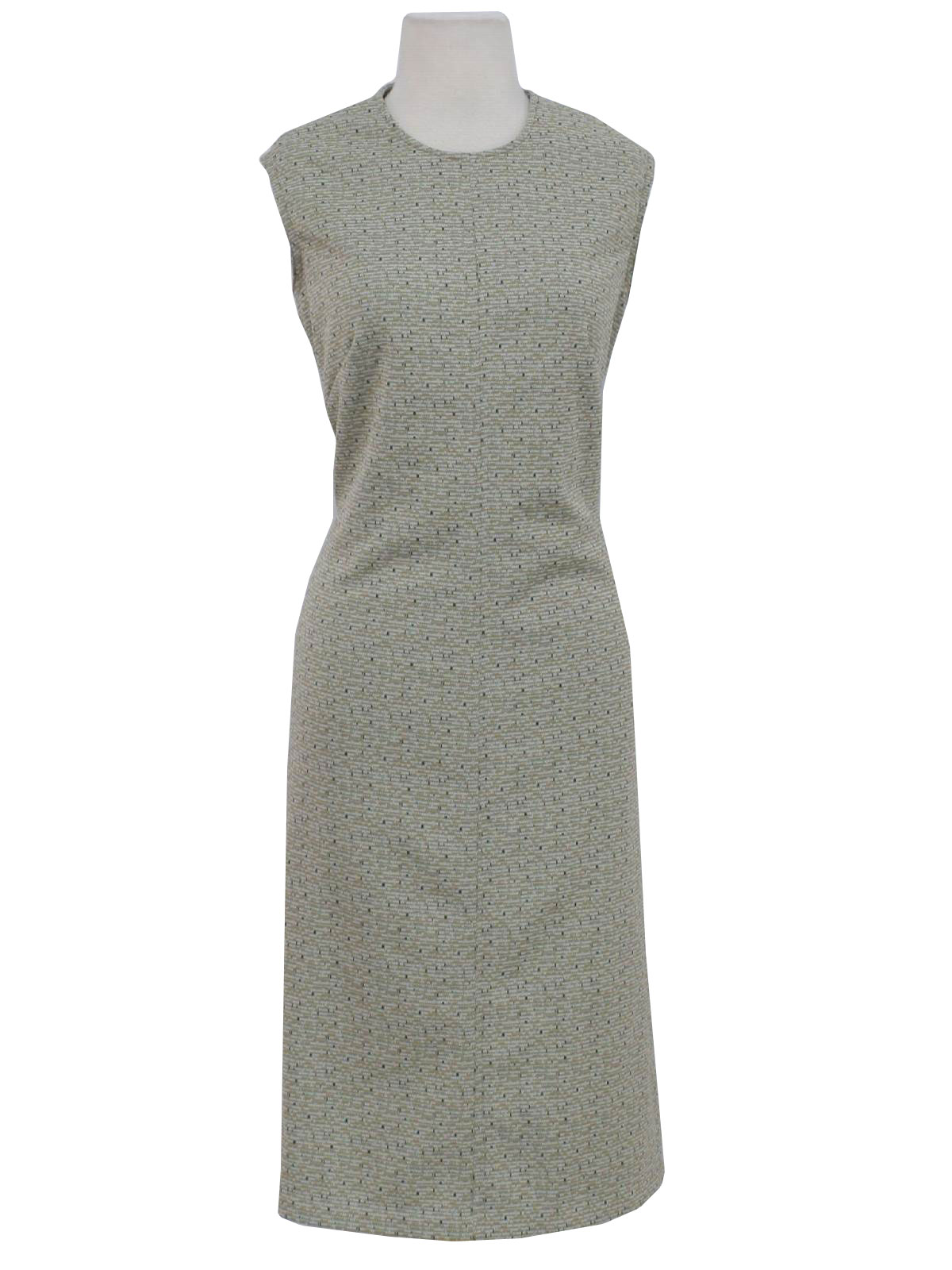 70s Dress: 70s -no label- Womens khaki, white, turquoise and dark green ...