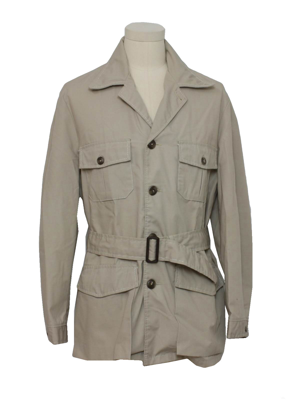 60's Vintage Jacket: 60s -No Label- Mens tan cotton polyester poplin ...