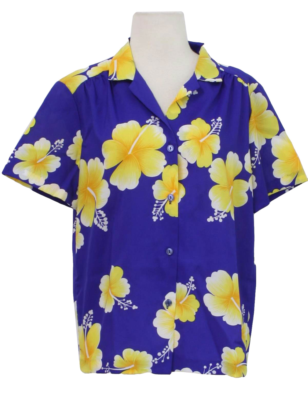 blue and yellow hawaiian shirt