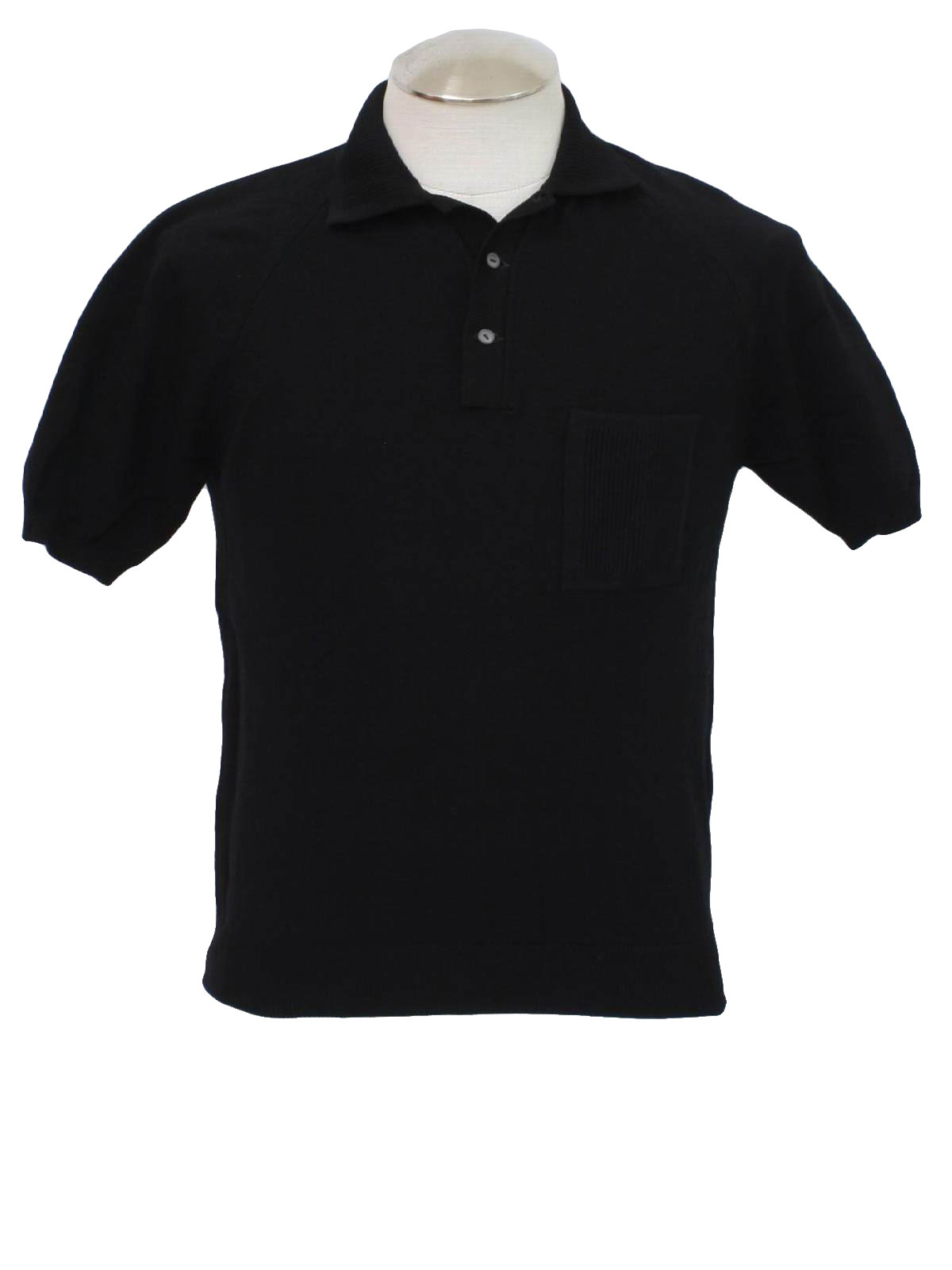 60s Vintage Knit Shirt: Early 60s -No Label- Mens black Ban Lon type ...