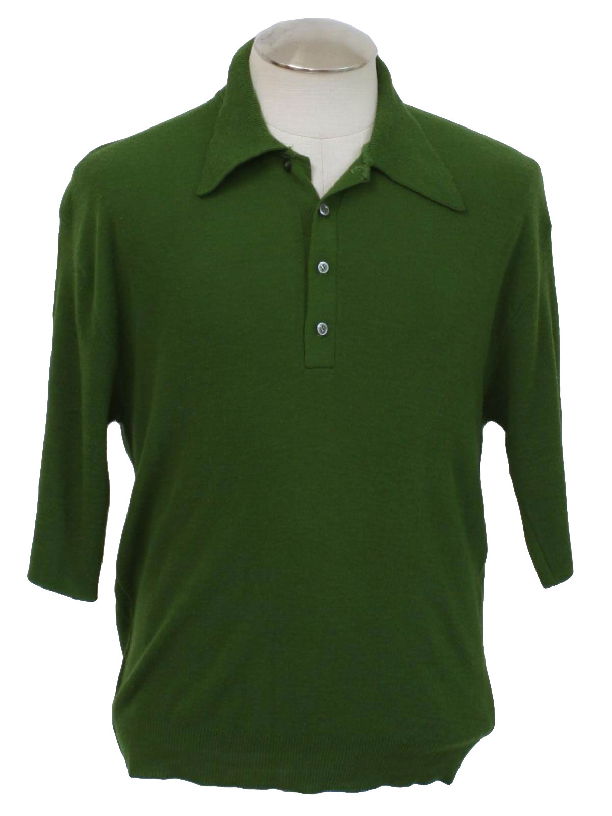 Retro 1960's Knit Shirt: Late 60s -No Label- Mens olive green orlon mod ...