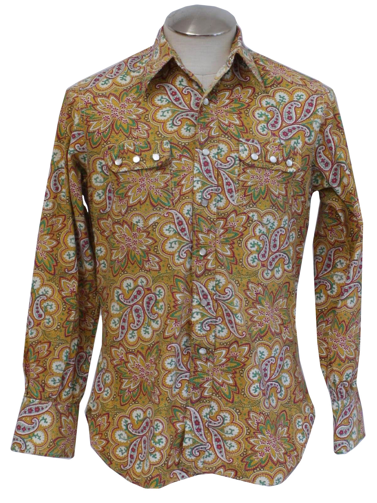 Vintage 1960s Western Shirt: Late 60s -No Label- Mens gold background ...