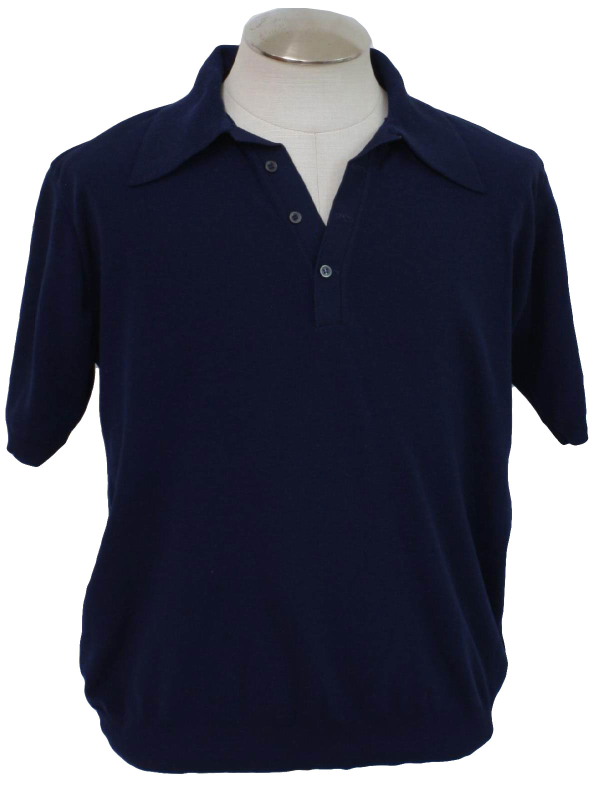 1970s Vintage Knit Shirt: 70s -Arrow- Mens navy blue nylon banlon short ...