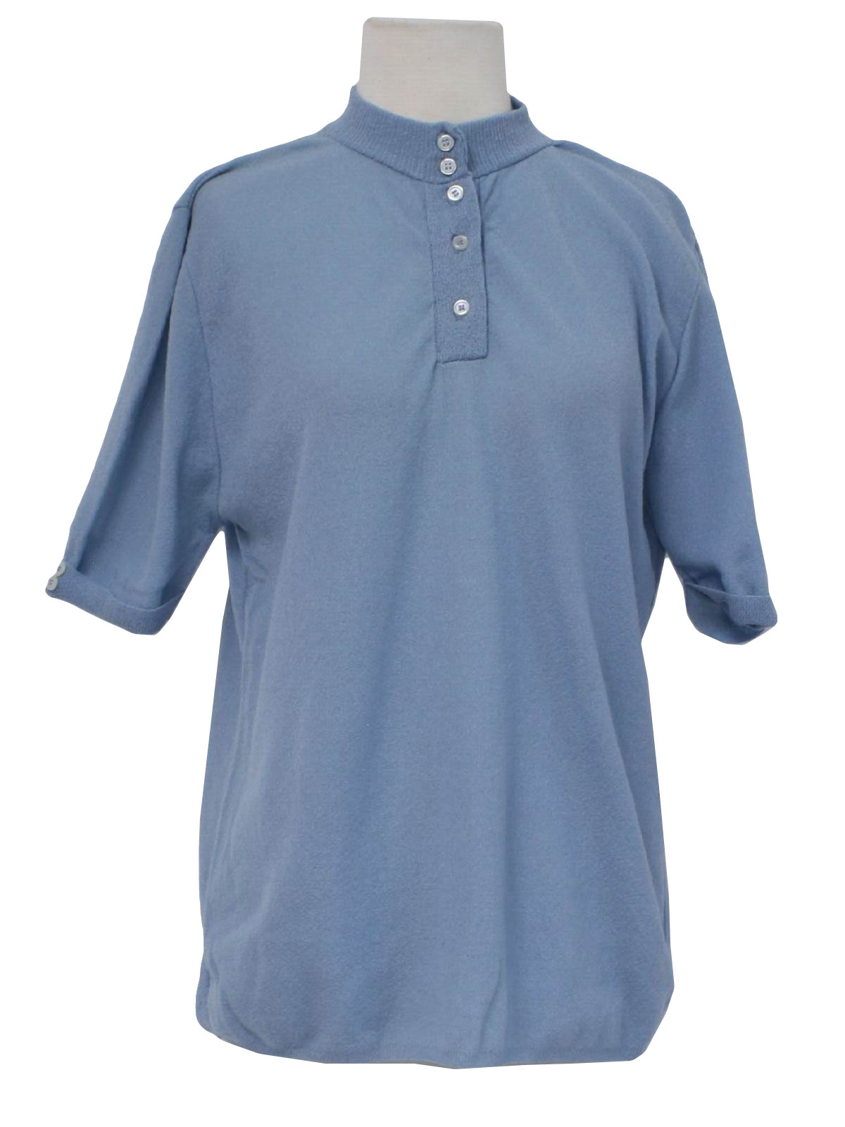 Sixties Knit Shirt: 60s -no label- Womens sky blue textured nylon blend ...