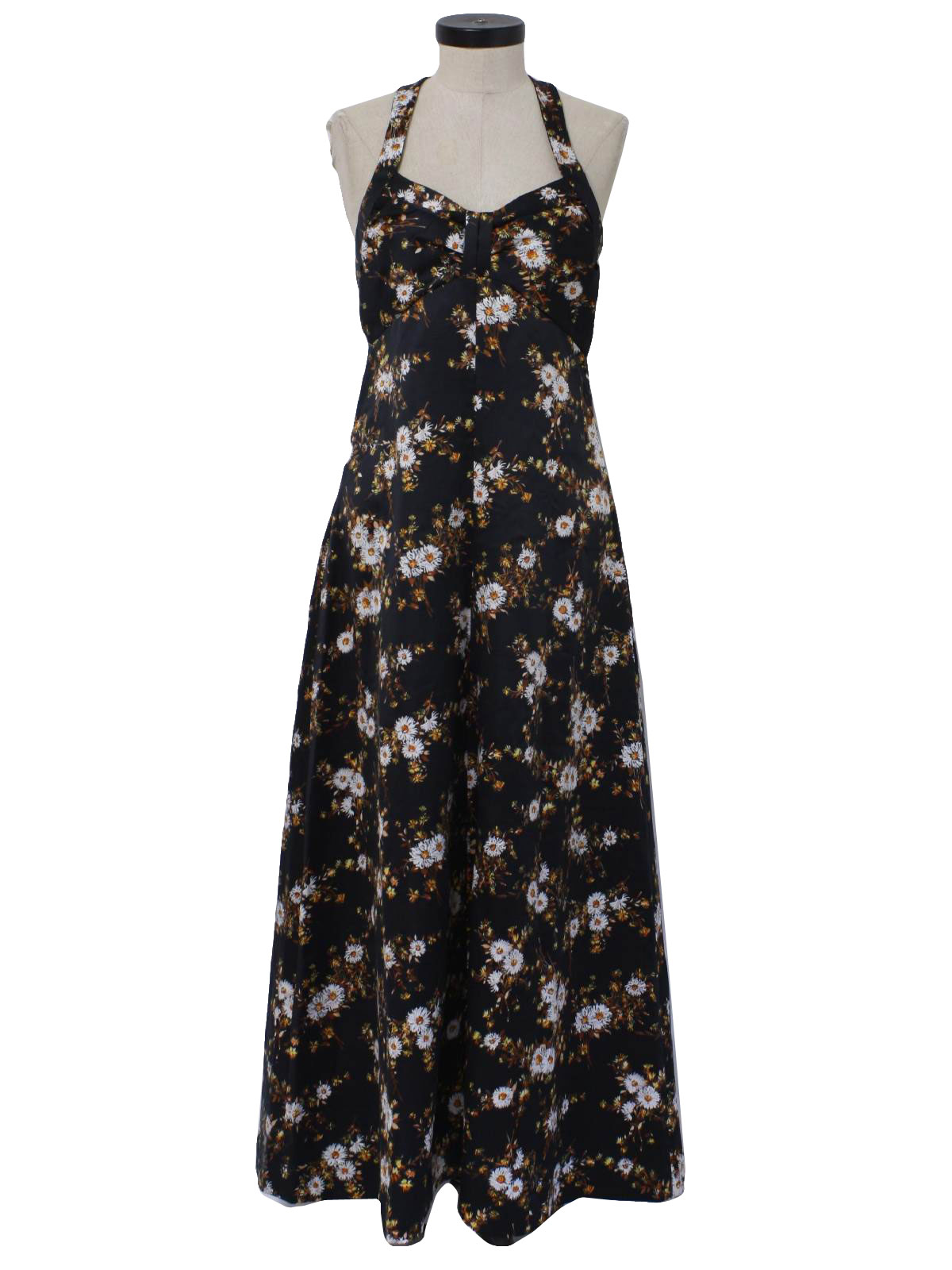 70's Vintage Dress: 70s -home sewn- Womens black, white, rust, brown ...