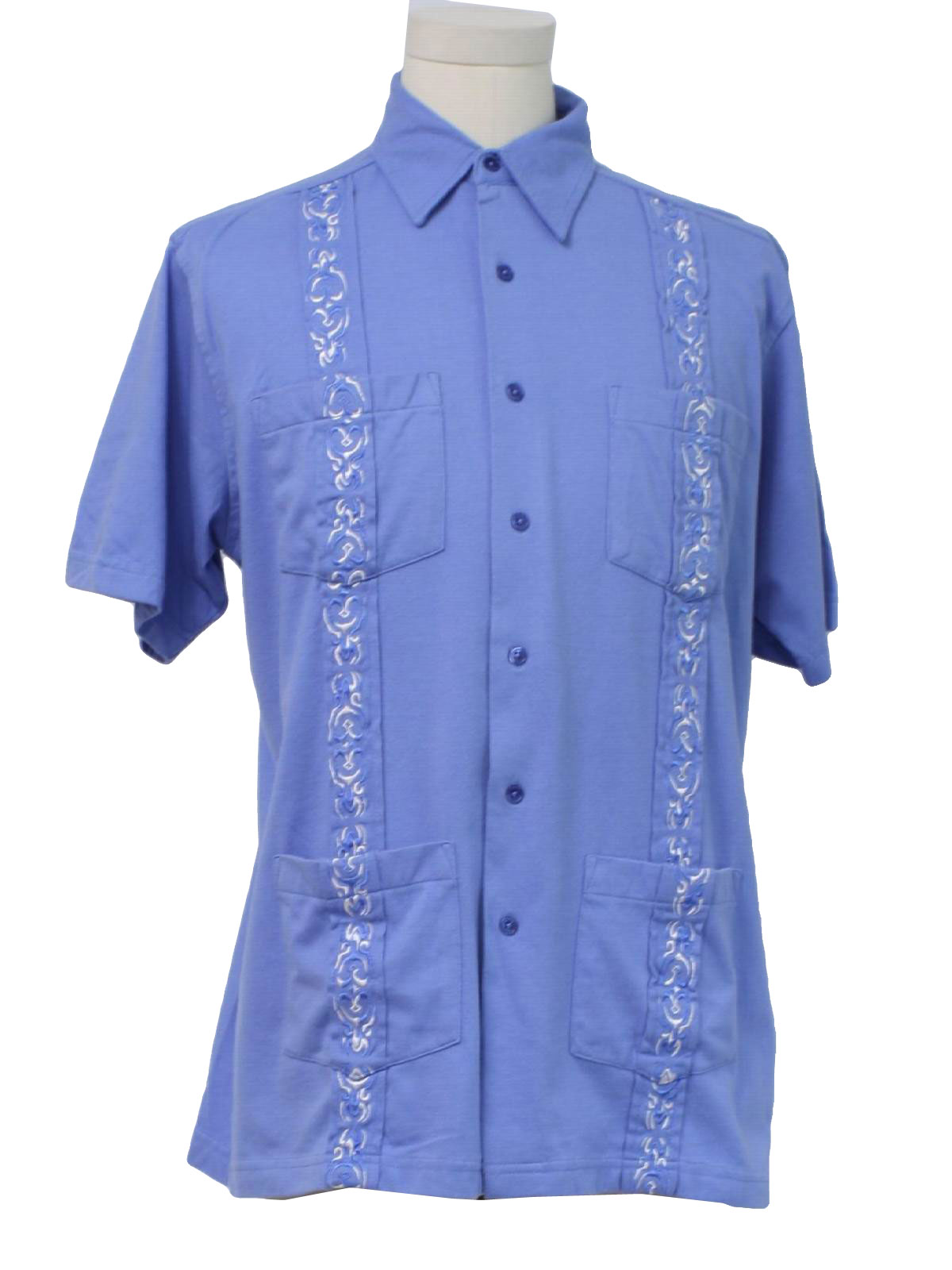 1980's Retro Guayabera Shirt: 80s -Haband- Mens periwinkle blue cotton ...