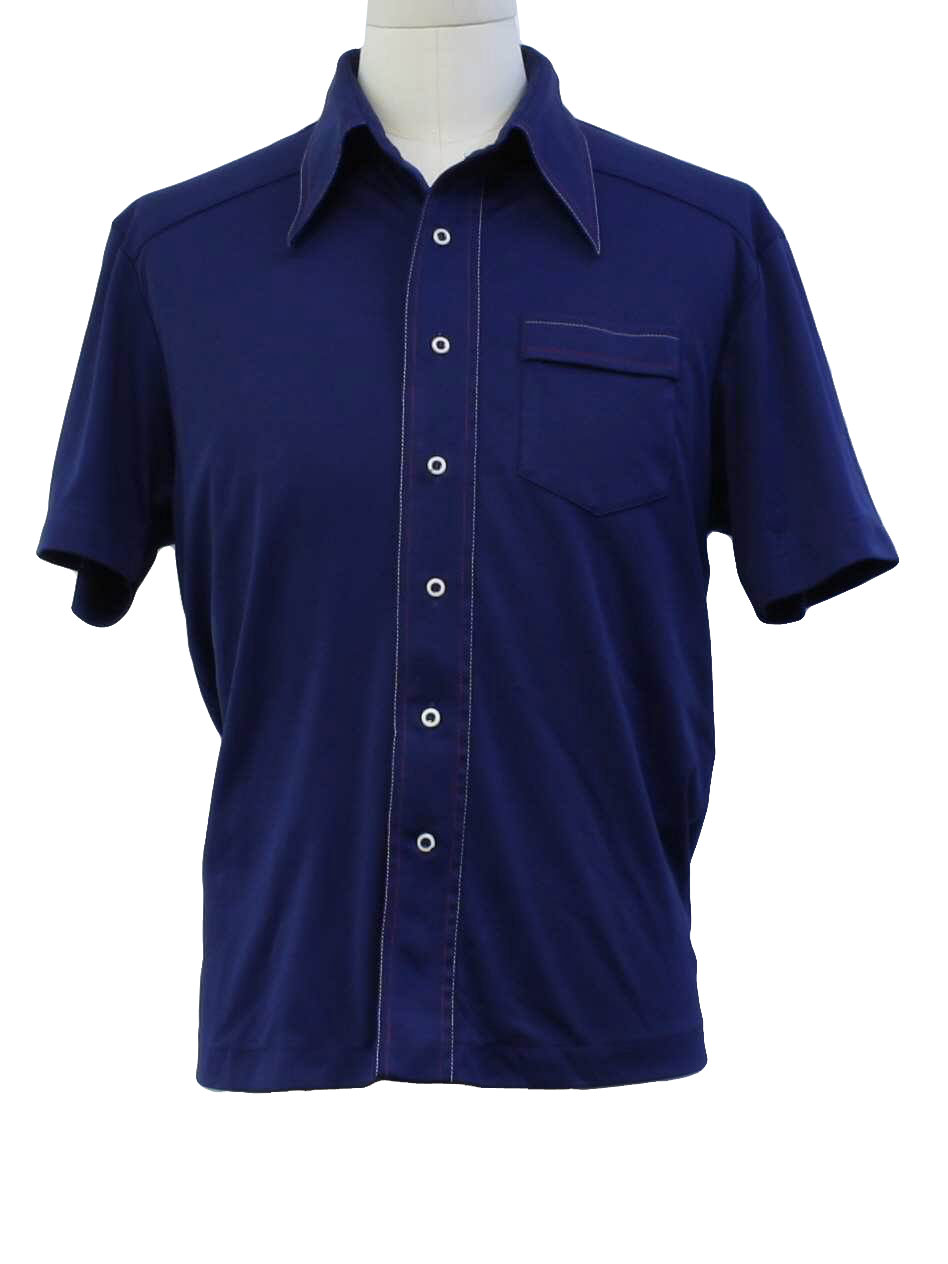 70s Shirt (K Mart): 70s -K Mart- Mens navy blue lightweight polyester ...