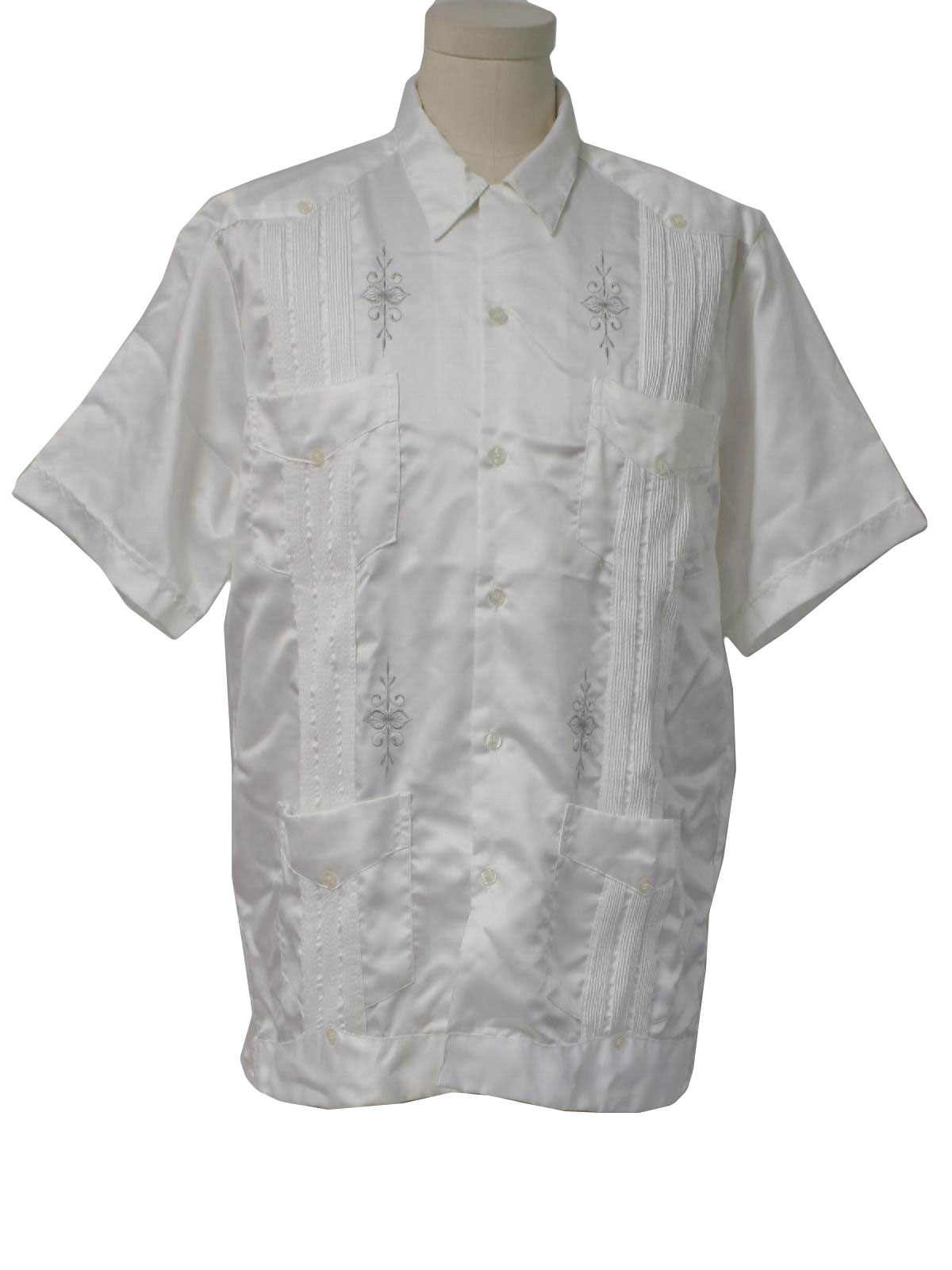 1980's Retro Guayabera Shirt: 80s -First Line- Mens white satin ...