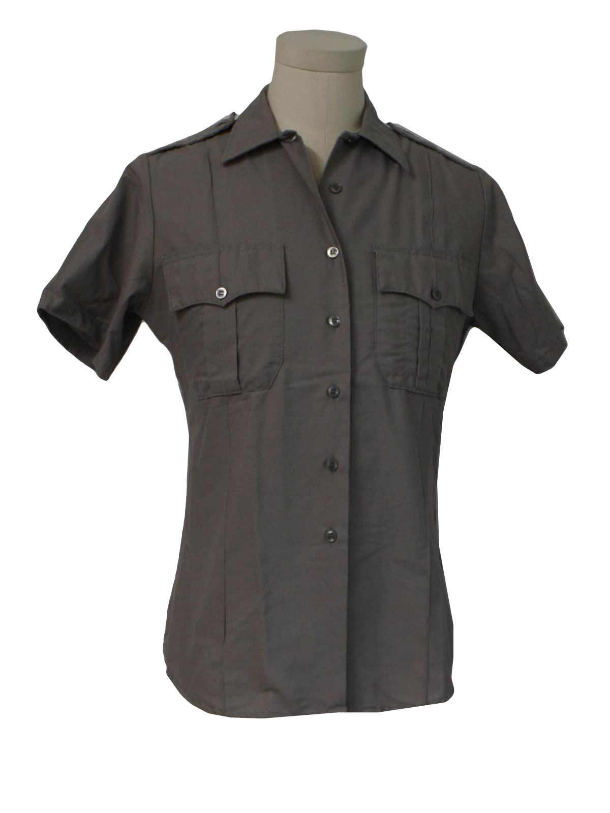 Retro 1990s Shirt: 90s -VF Solutions- Womens grey, short sleeve, button ...