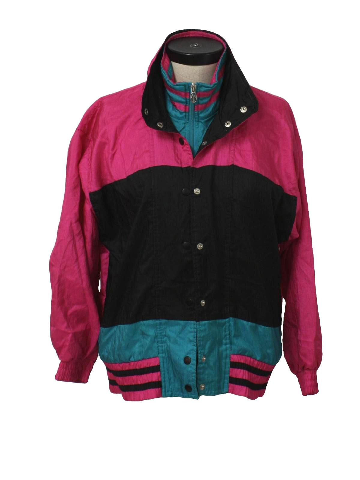 Vintage 1980's Jacket: 80s -Lavon- Womens black background with teal ...