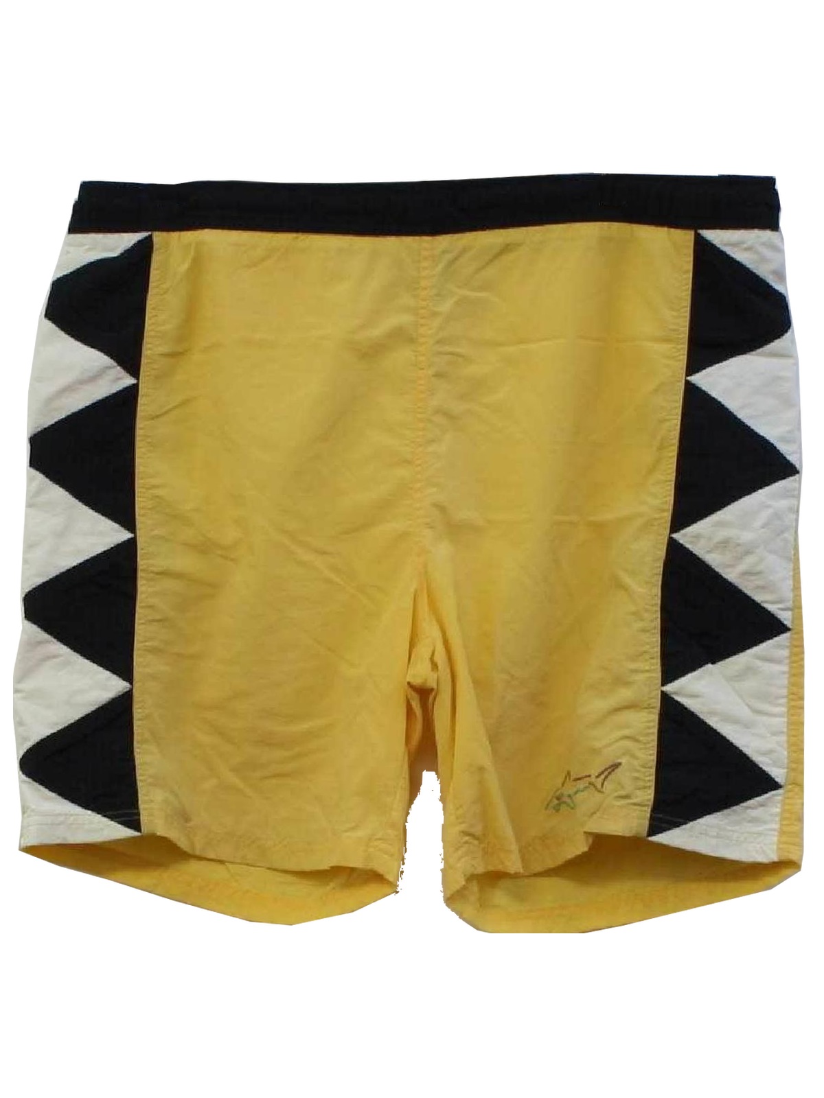 black and yellow swim trunks