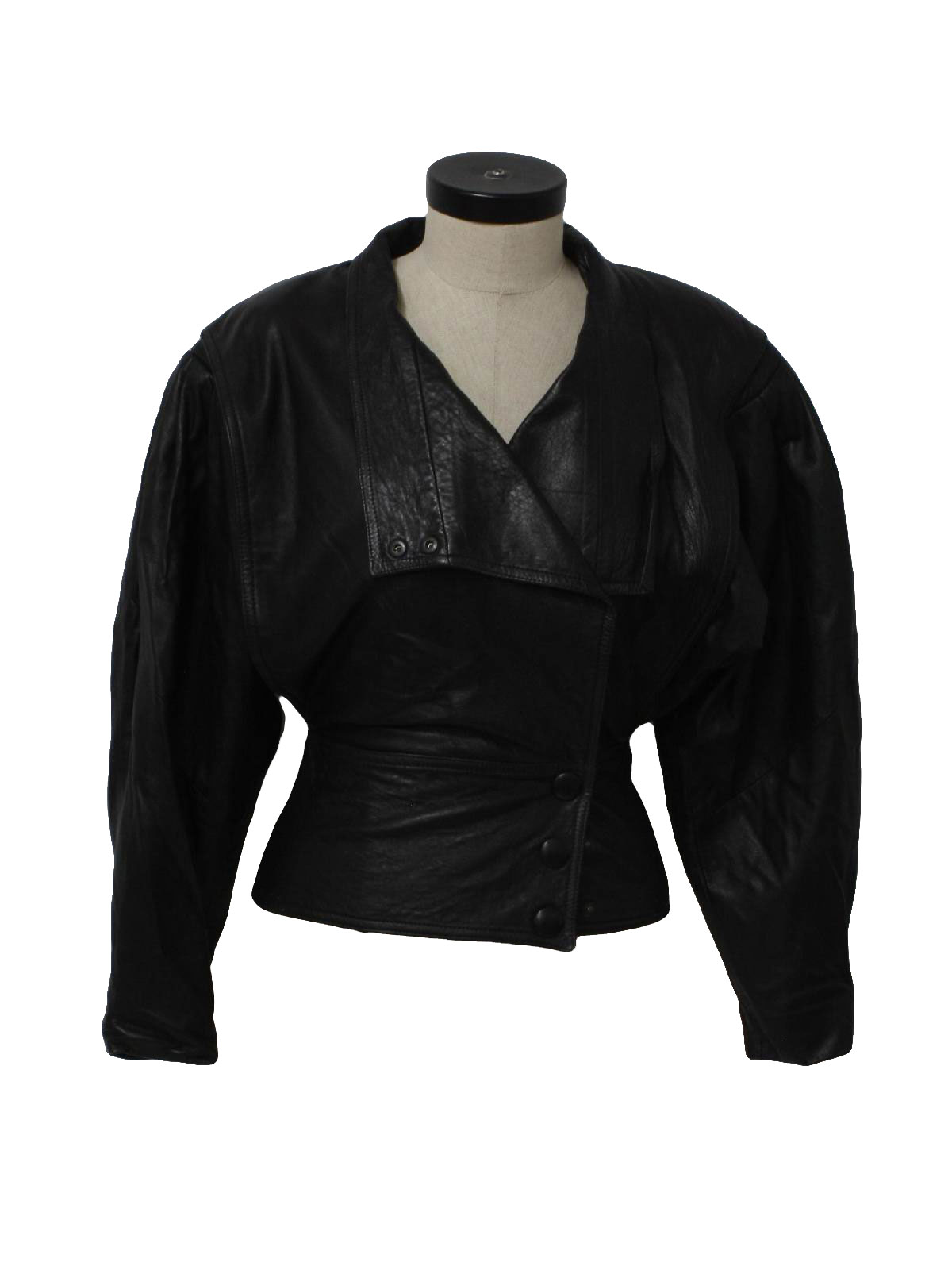 Eighties Vintage Leather Jacket: 80s -Unreadable Label- Womens black ...