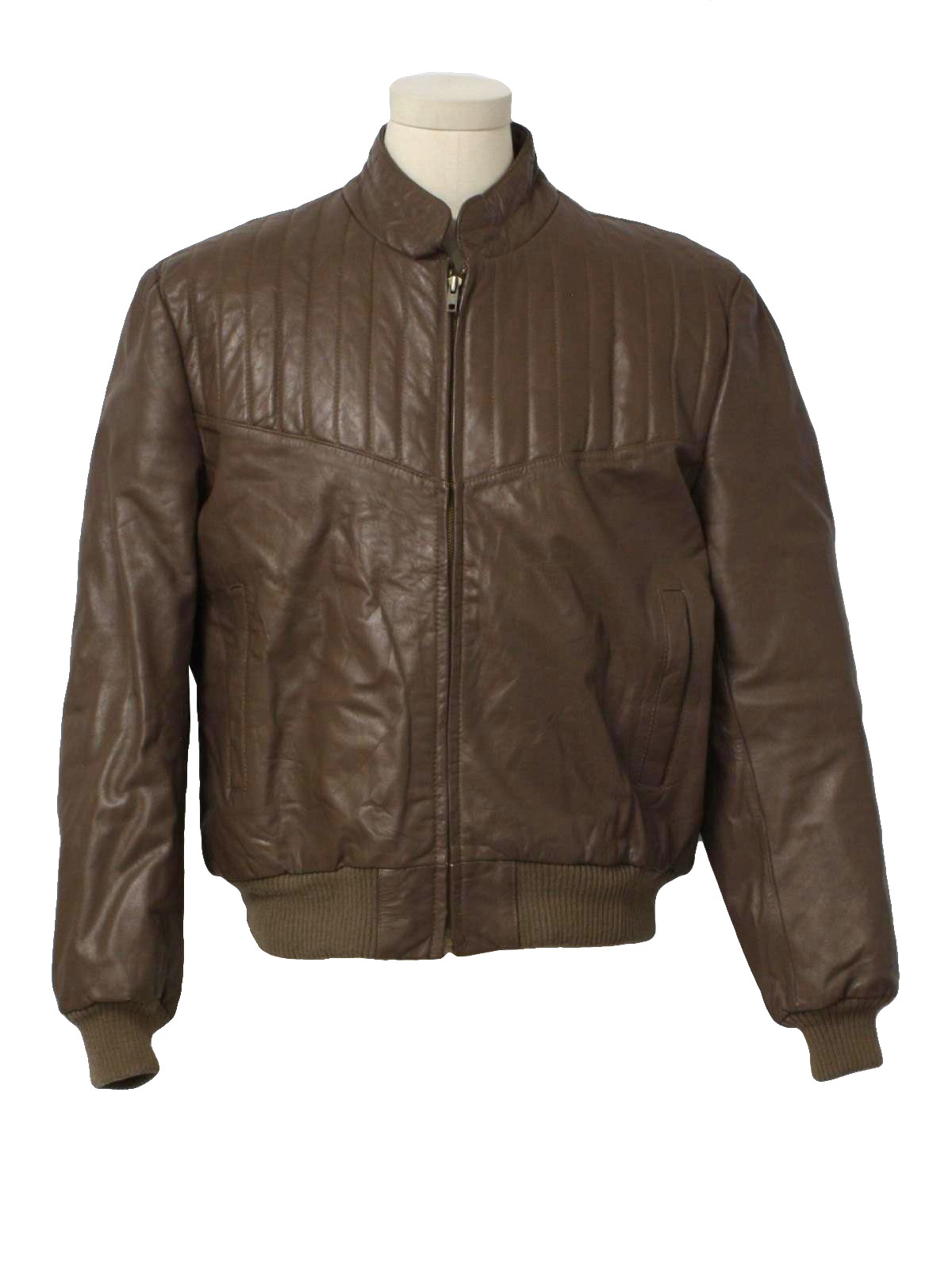 On Five 1980s Vintage Leather Jacket: 80s -On Five- Mens grey ...