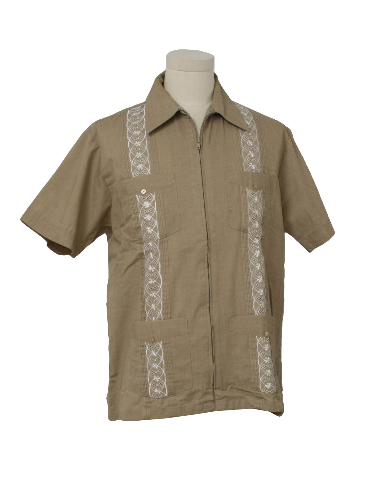 Vintage Haband 1980s Guayabera Shirt: 80s -Haband- Mens taupe and white ...