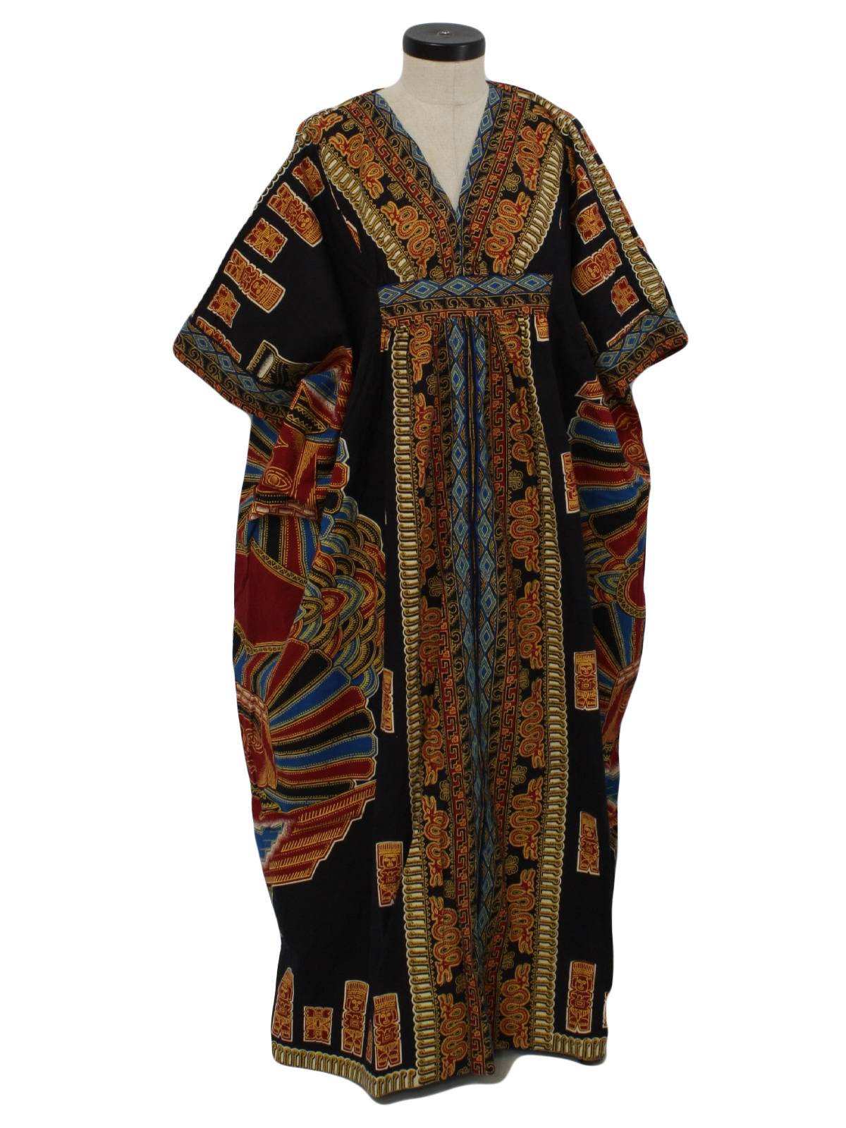 1970s Vintage Hippie Dress: 70s -African Fashions- Womens navy blue ...