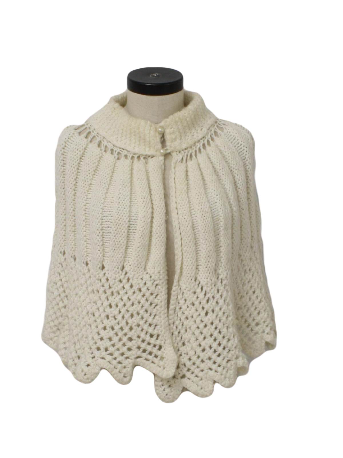 Vintage 60s Sweater: 60s -Hand Knit- Womens white cream, acrylic fiber ...