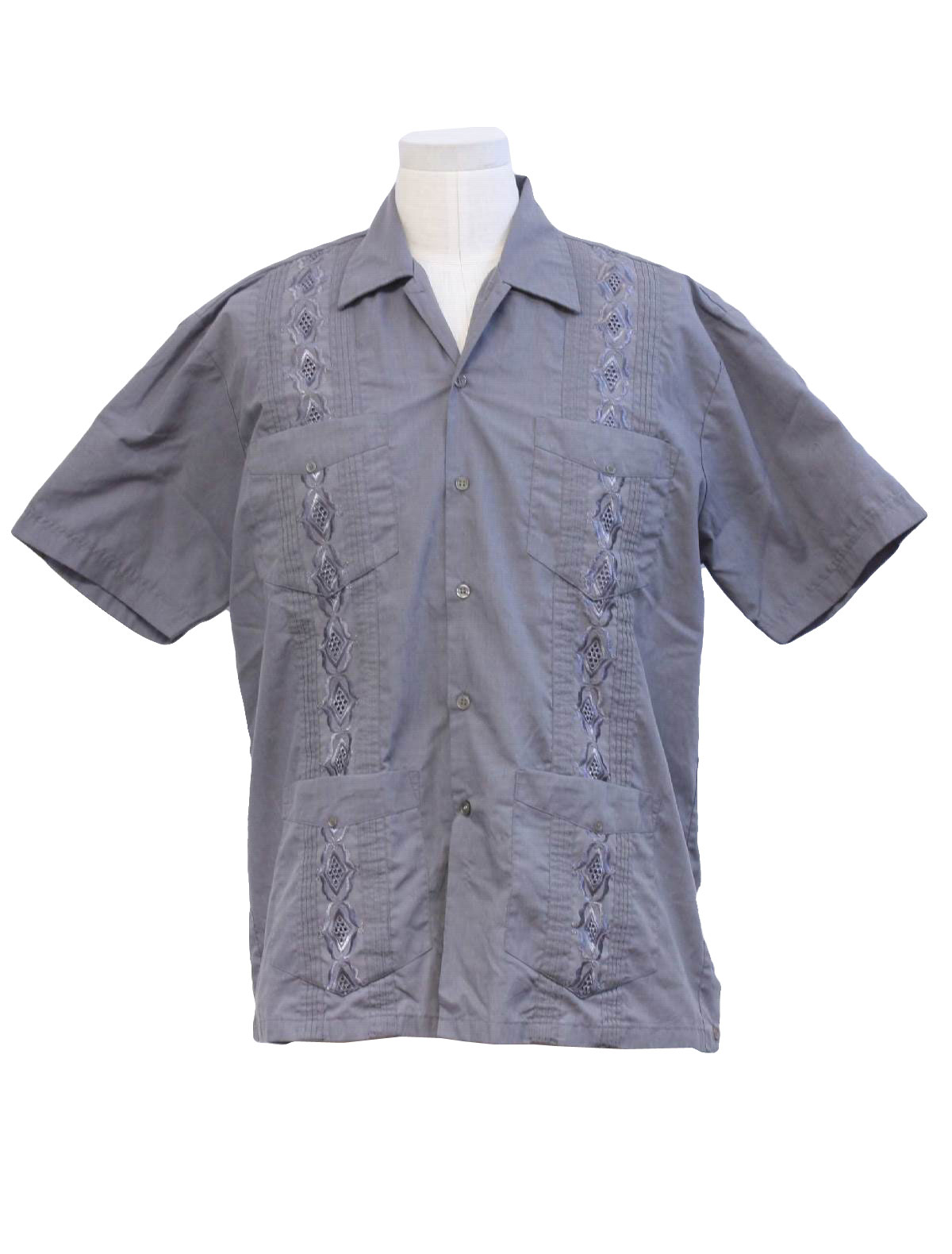 Retro 1980s Guayabera Shirt: 80s -SilverPoint- Mens light charcoal ...