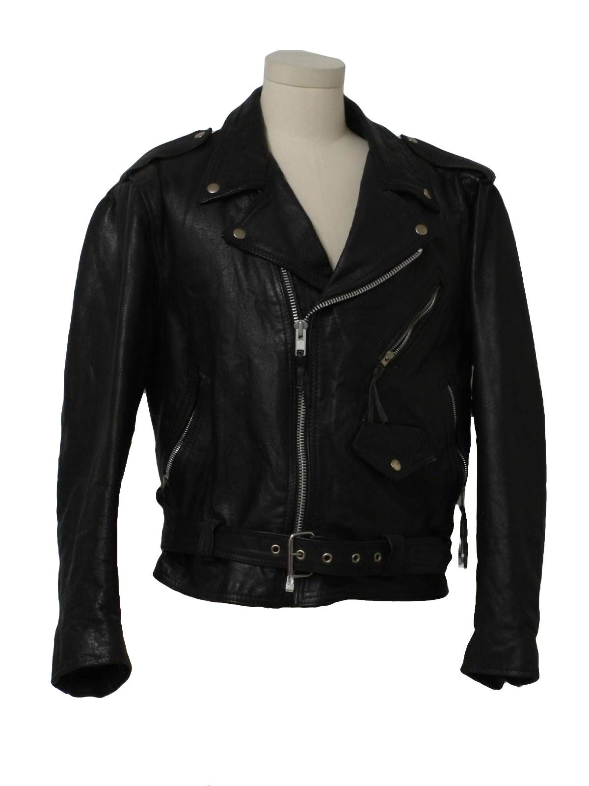 80s Leather Jacket (Jack): 80s -Jack- Mens well worn black background ...
