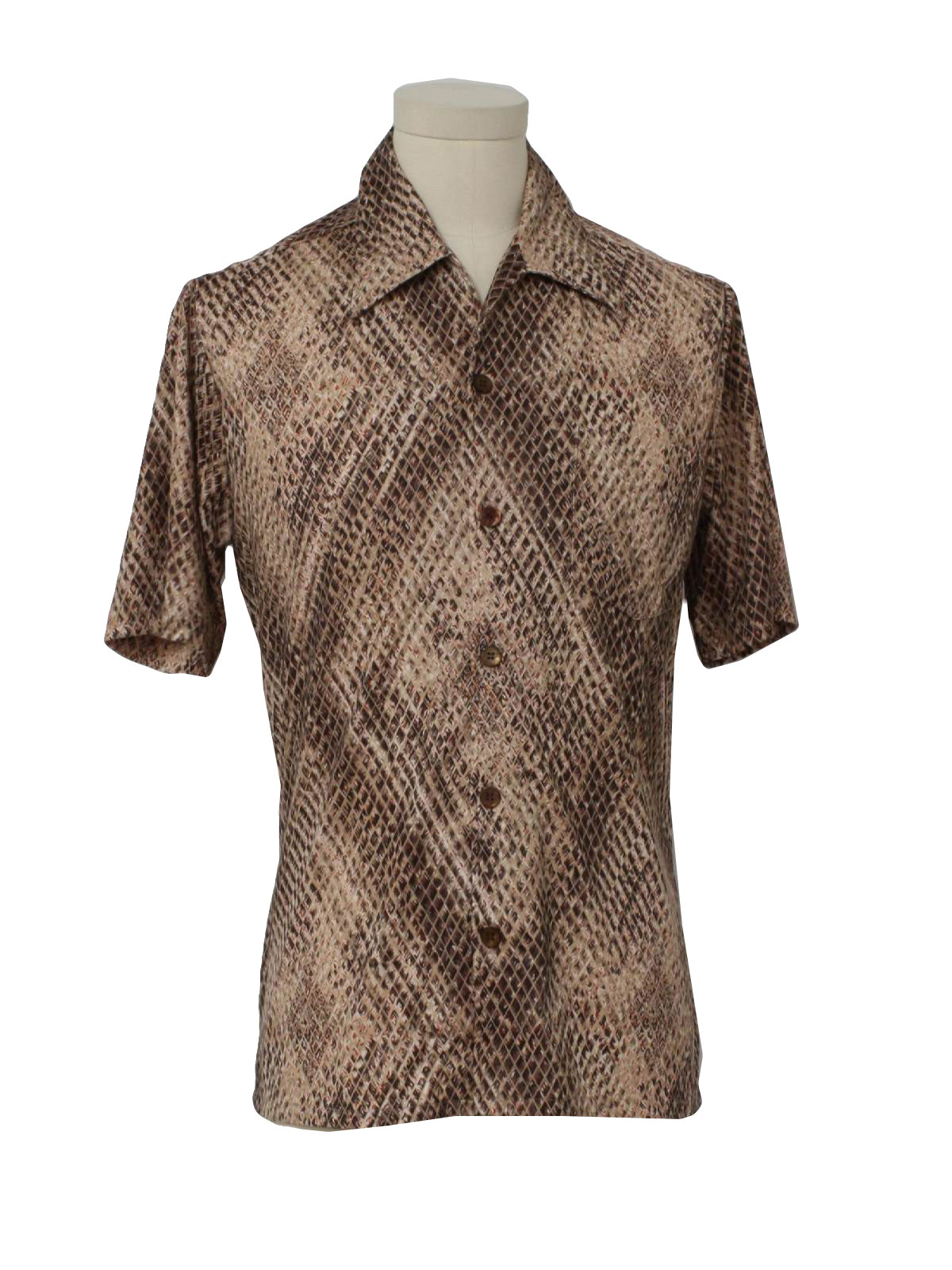 1970's Print Disco Shirt (Spire): 70s -Spire- Mens taupe background ...