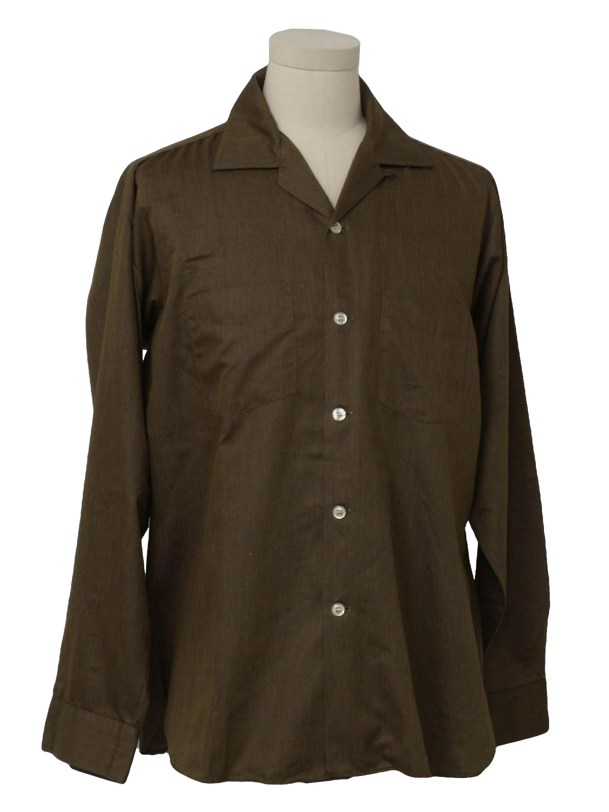 60's Vintage Shirt: 60s -Arrow Cavalier- Mens brown with black shadow ...