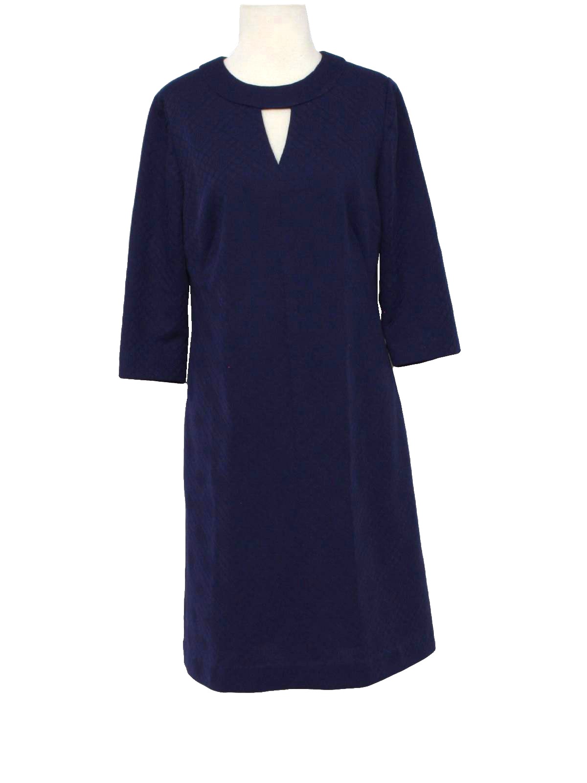 Vintage 60s Dress: 60s -home sewn- Womens navy blue polyester with ...
