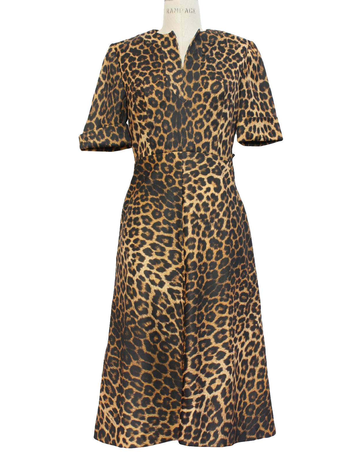 Trevira 1970s Vintage Dress: 70s -Trevira- Womens black and tan leopard ...
