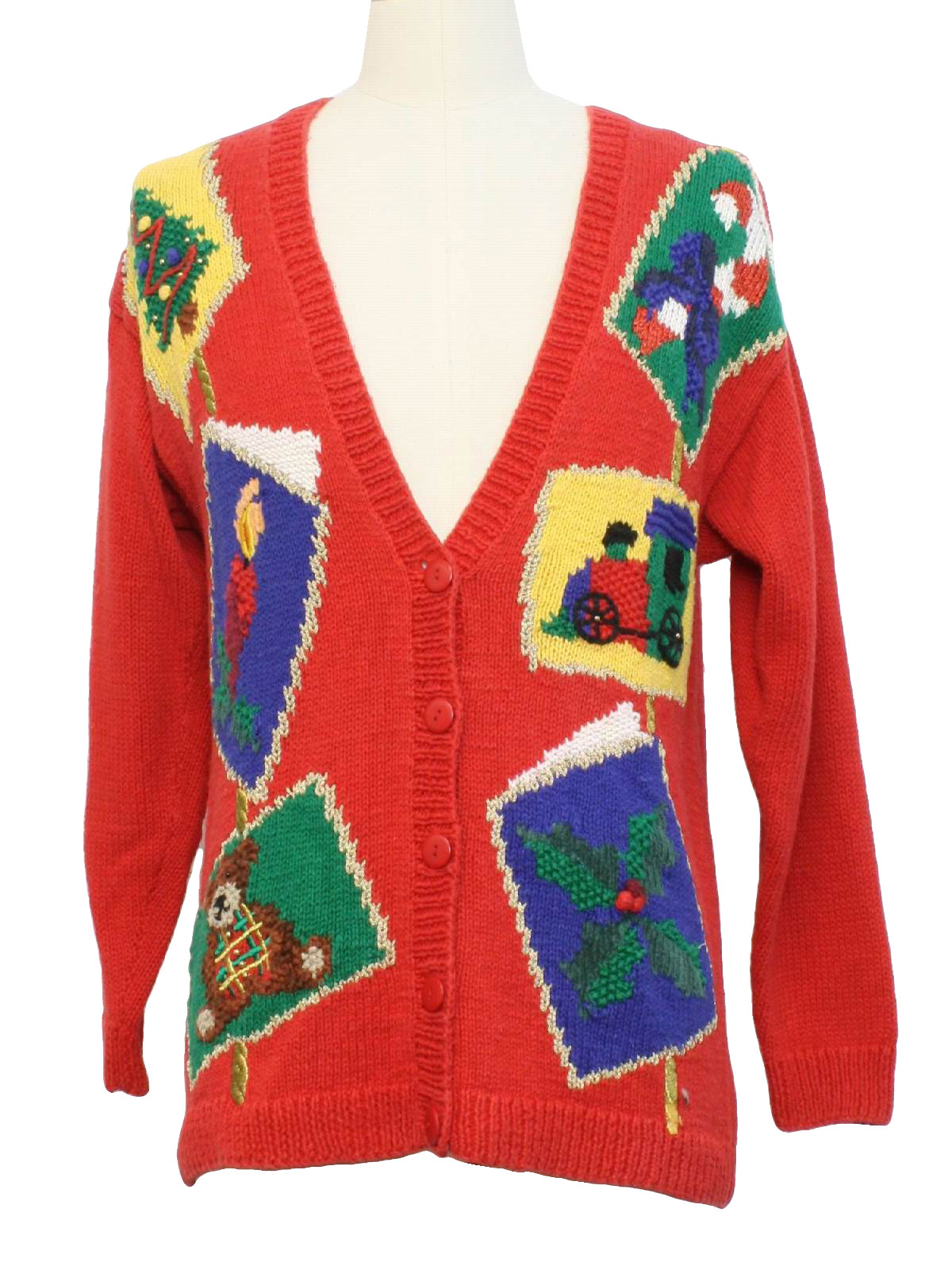 Womens Ugly Christmas Sweater: -Talbots- Womens red background cotton ...