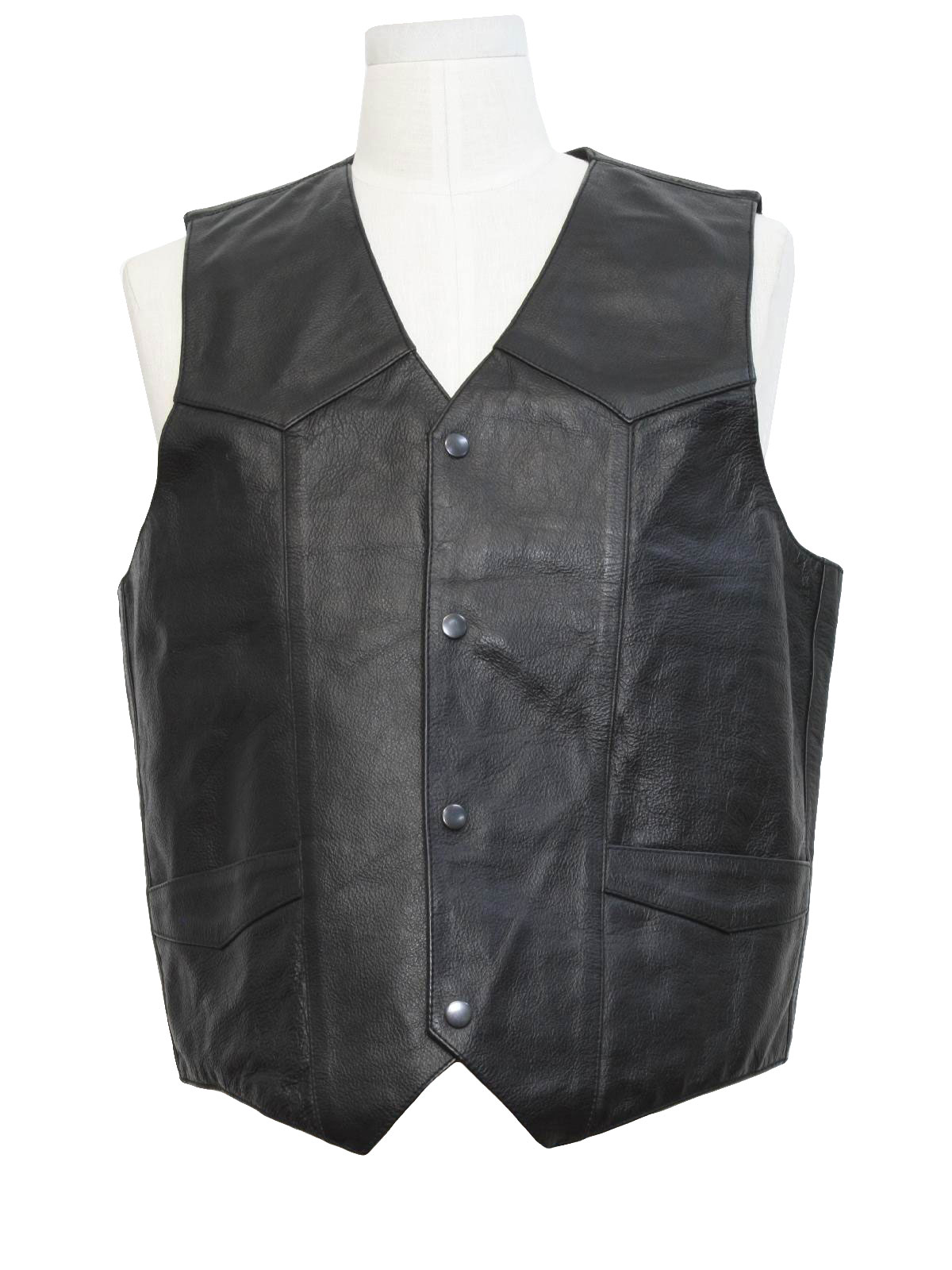 90s Retro Vest: 90s -Chrome Gear- Mens black pebble grain leather ...